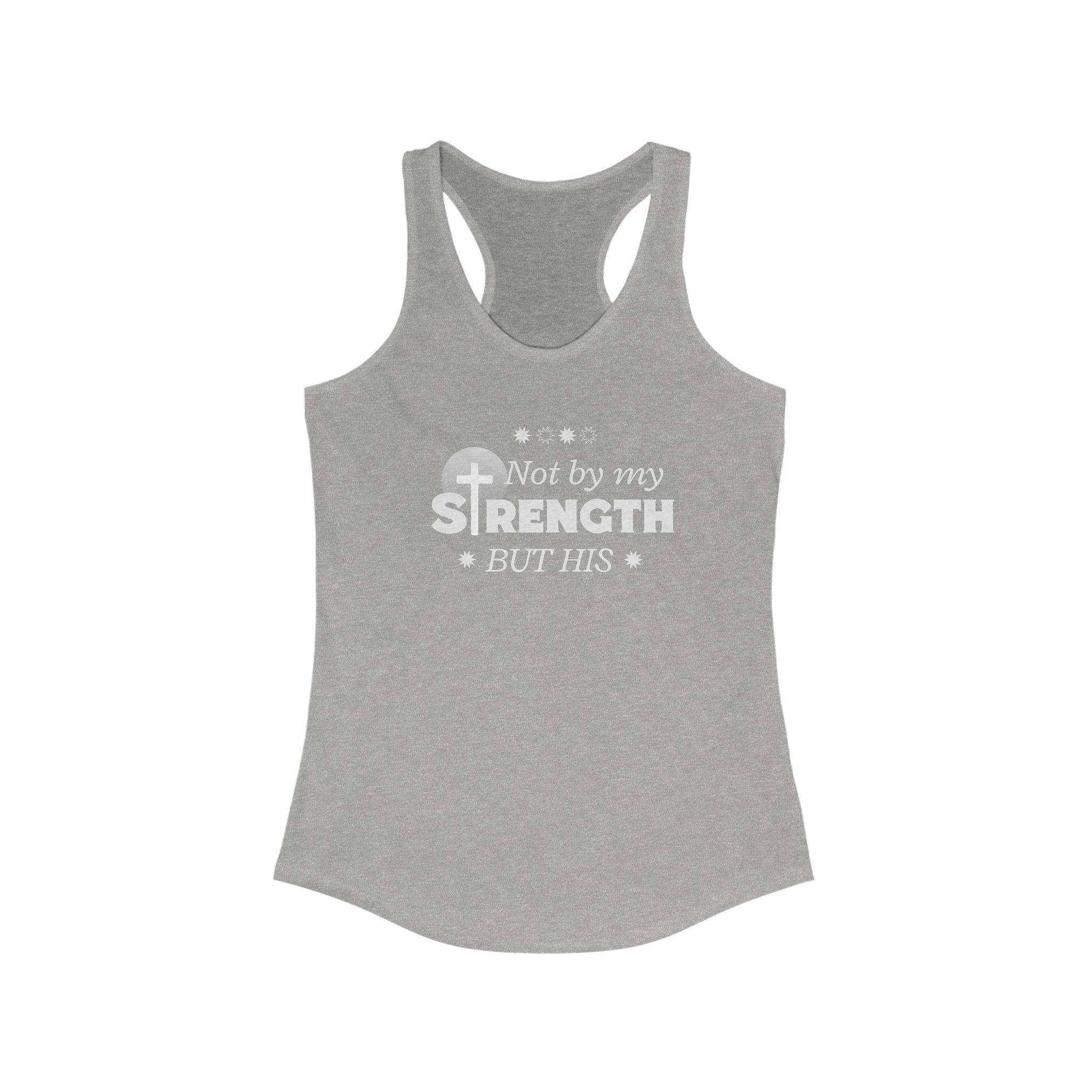 Workout Tank Top, Motivational Gym Wear Not by my strength but Jesus Bible Verse in Blue, Shirt, Fitness Apparel, Women's Racerback, Biblical Quote Top