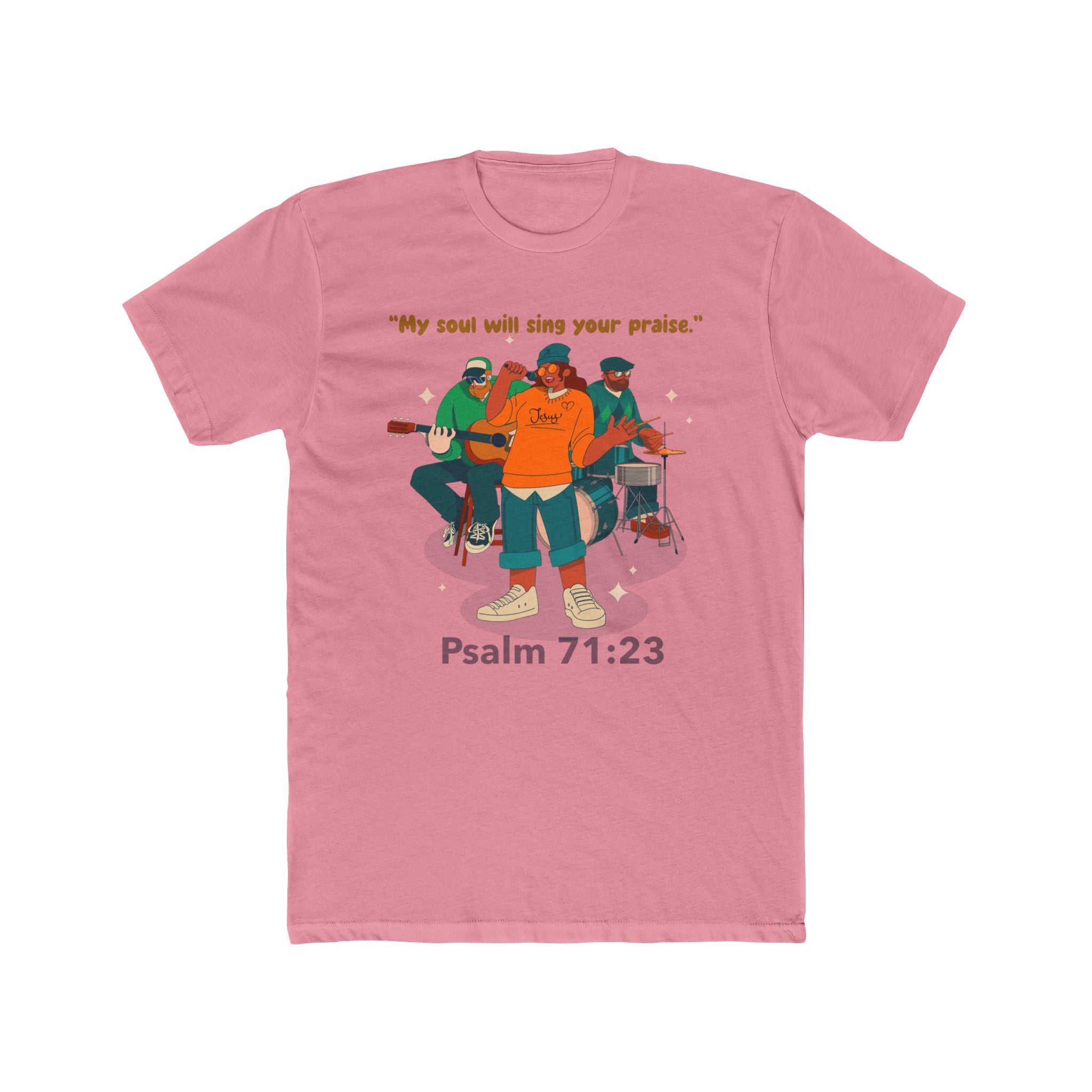 Praise God with Music Band Singing Cotton Tee, Unisex Crew Neck Shirt, Christian Inspirational Top, Religious Gift, Faith-Based Apparel, Perfect for Church and Worship night