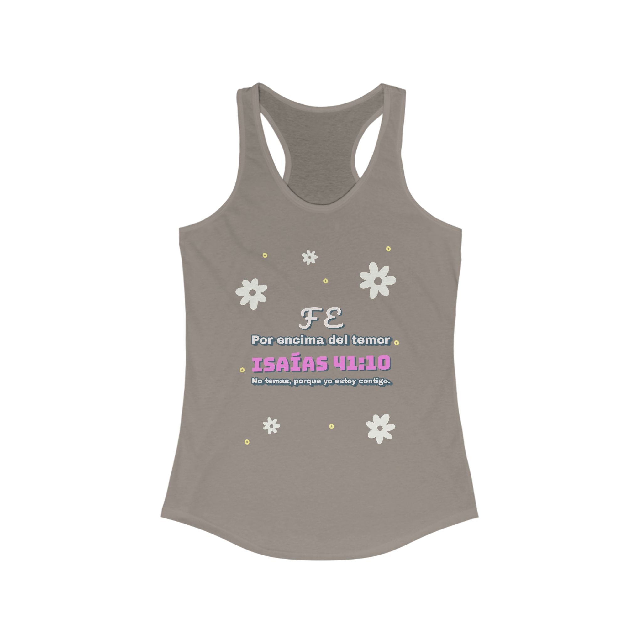 Workout Tank Top, Motivational Gym Wear "Fe por Encima del Temor" - Bible Verse Isaias 41:10, Shirt, Fitness Apparel, Women's Racerback, Biblical Quote Top