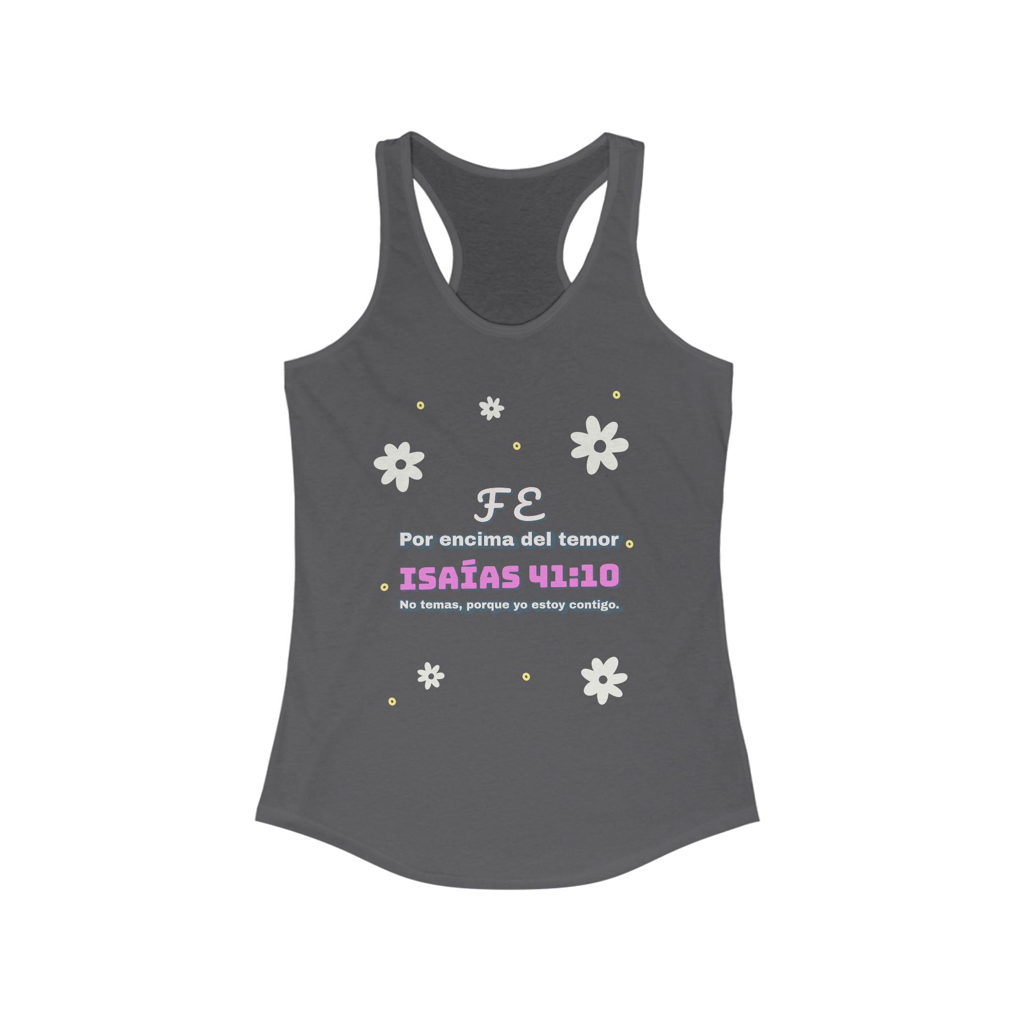 Workout Tank Top, Motivational Gym Wear "Fe por Encima del Temor" - Bible Verse Isaias 41:10, Shirt, Fitness Apparel, Women's Racerback, Biblical Quote Top