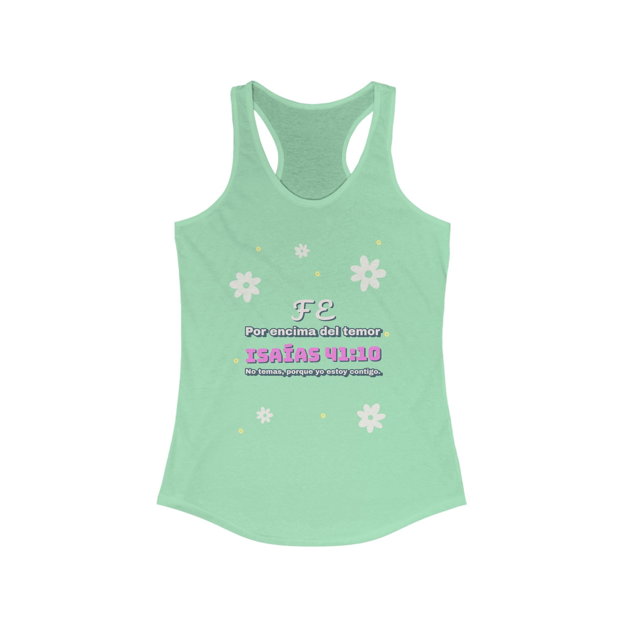 Workout Tank Top, Motivational Gym Wear "Fe por Encima del Temor" - Bible Verse Isaias 41:10, Shirt, Fitness Apparel, Women's Racerback, Biblical Quote Top