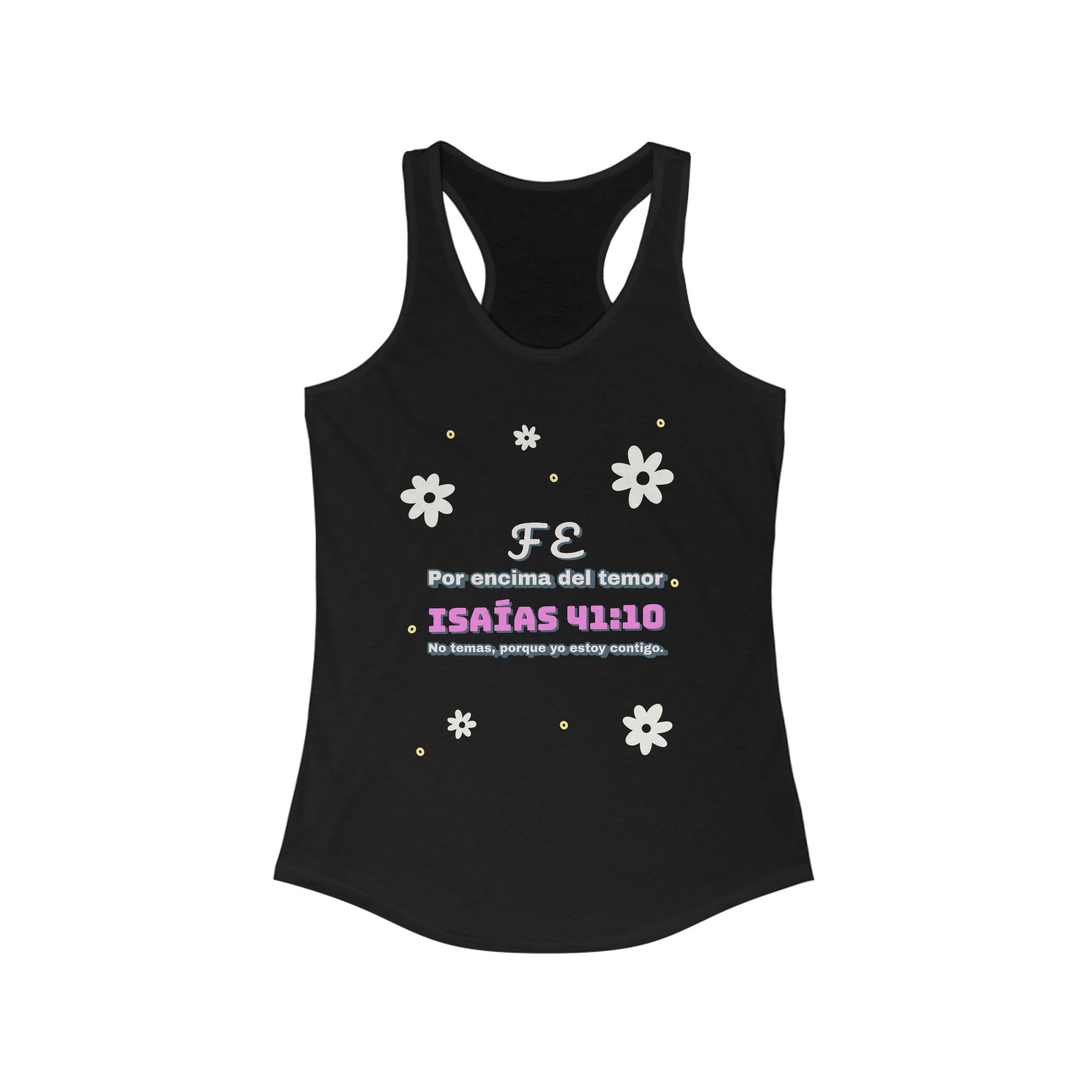 Workout Tank Top, Motivational Gym Wear "Fe por Encima del Temor" - Bible Verse Isaias 41:10, Shirt, Fitness Apparel, Women's Racerback, Biblical Quote Top