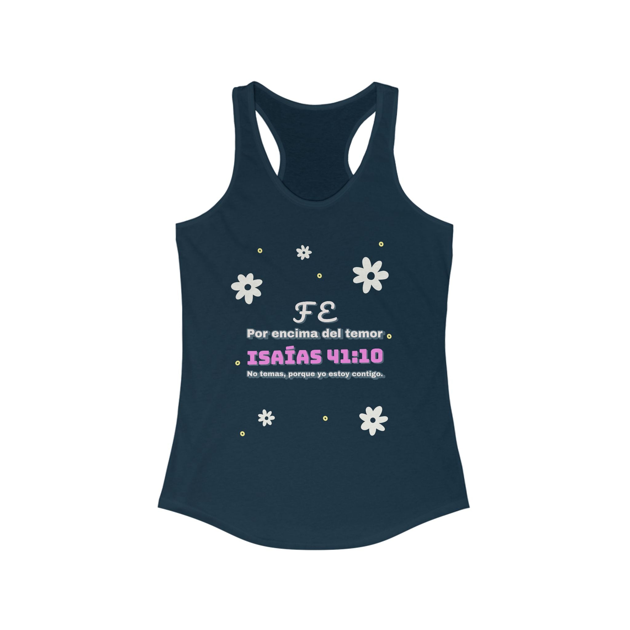 Workout Tank Top, Motivational Gym Wear "Fe por Encima del Temor" - Bible Verse Isaias 41:10, Shirt, Fitness Apparel, Women's Racerback, Biblical Quote Top