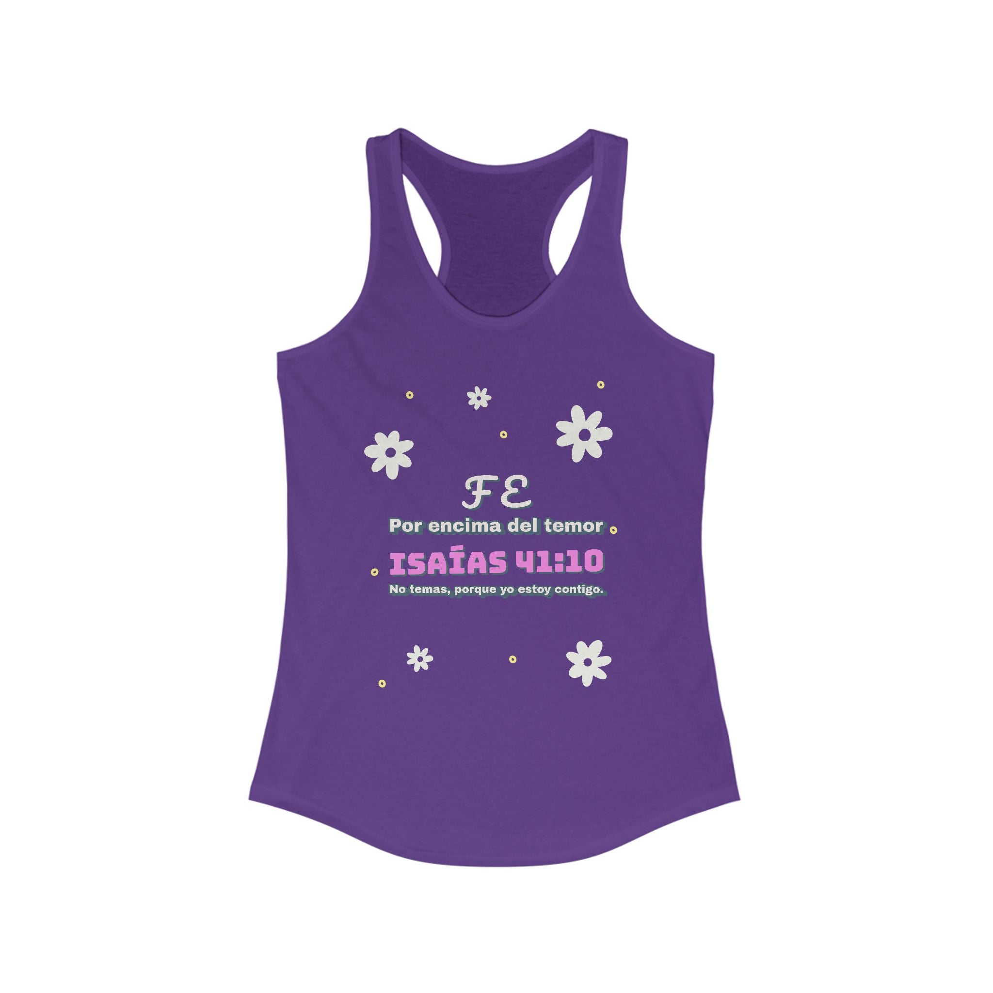 Workout Tank Top, Motivational Gym Wear "Fe por Encima del Temor" - Bible Verse Isaias 41:10, Shirt, Fitness Apparel, Women's Racerback, Biblical Quote Top