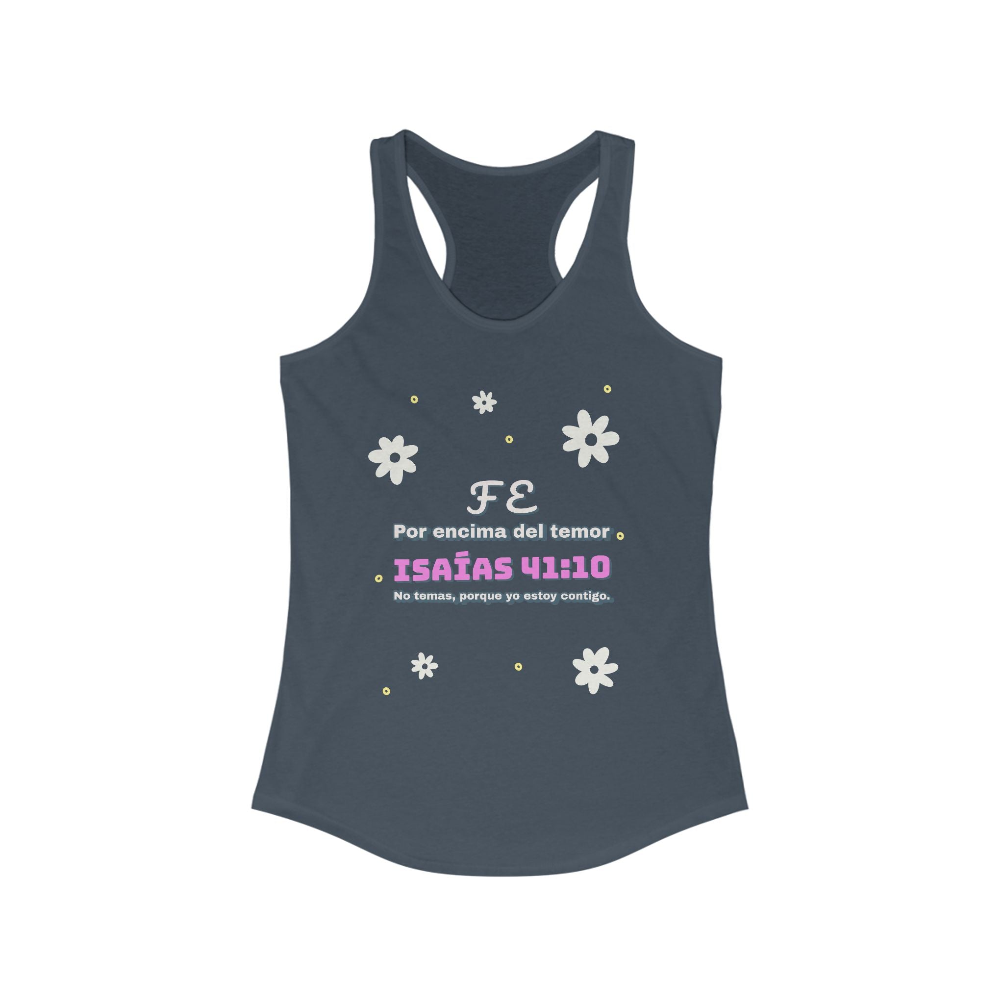 Workout Tank Top, Motivational Gym Wear "Fe por Encima del Temor" - Bible Verse Isaias 41:10, Shirt, Fitness Apparel, Women's Racerback, Biblical Quote Top