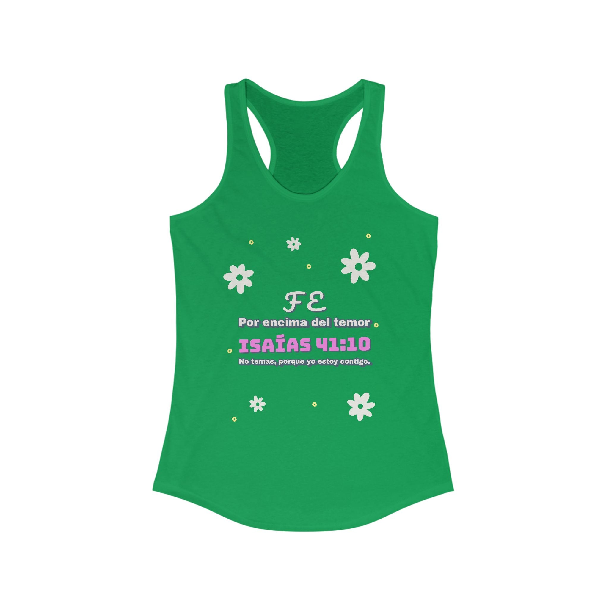 Workout Tank Top, Motivational Gym Wear "Fe por Encima del Temor" - Bible Verse Isaias 41:10, Shirt, Fitness Apparel, Women's Racerback, Biblical Quote Top