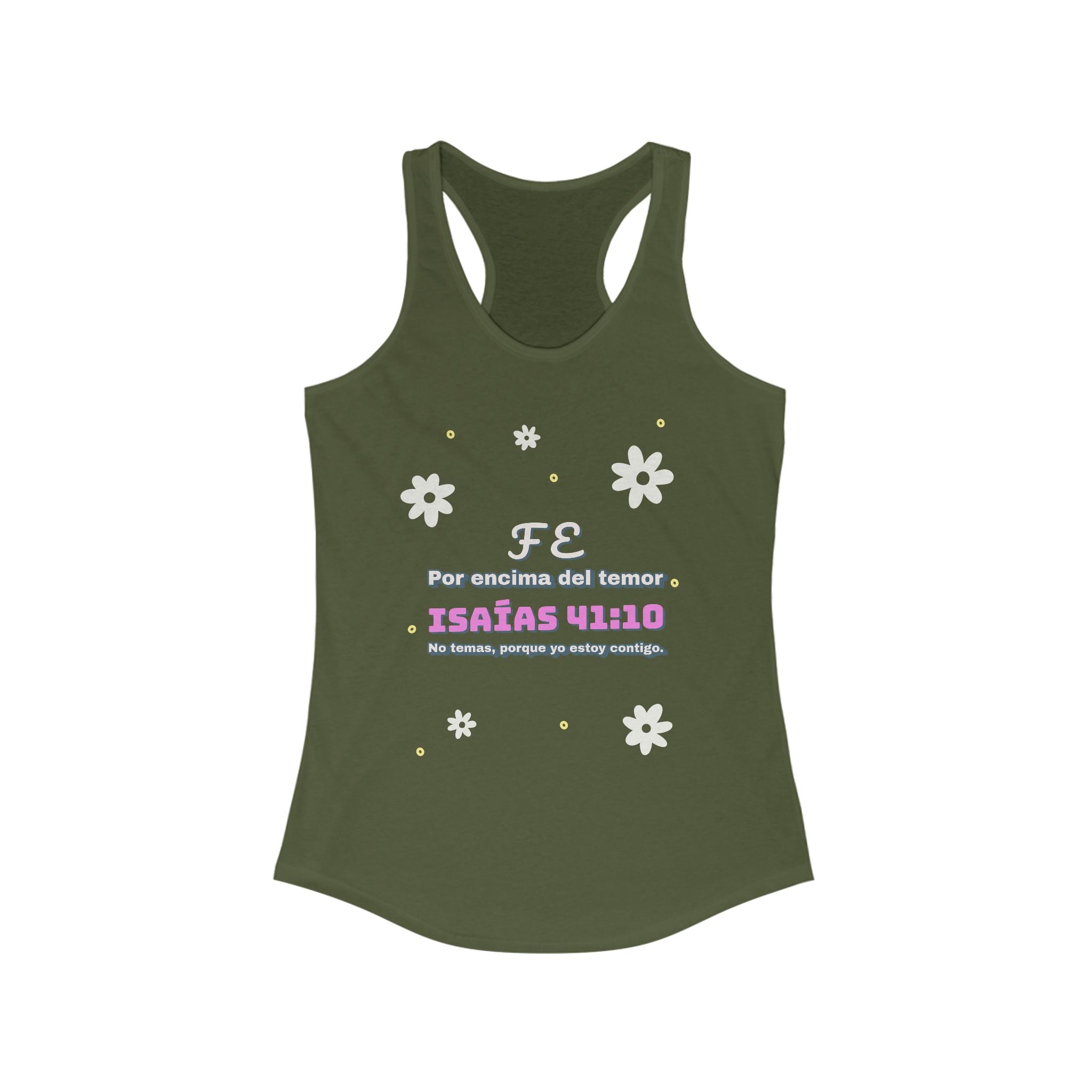 Workout Tank Top, Motivational Gym Wear "Fe por Encima del Temor" - Bible Verse Isaias 41:10, Shirt, Fitness Apparel, Women's Racerback, Biblical Quote Top