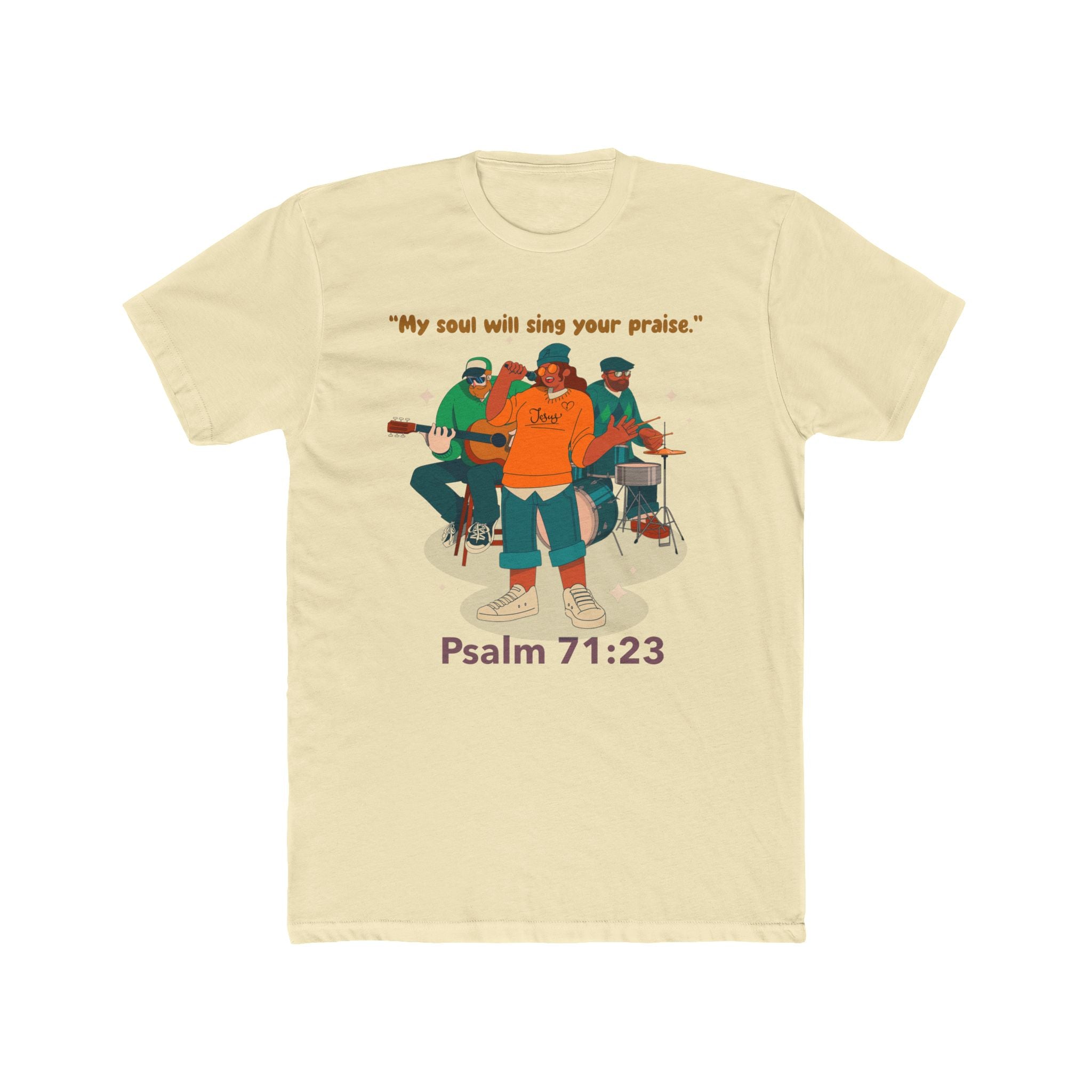 Praise God with Music Band Singing Cotton Tee, Unisex Crew Neck Shirt, Christian Inspirational Top, Religious Gift, Faith-Based Apparel, Perfect for Church and Worship night