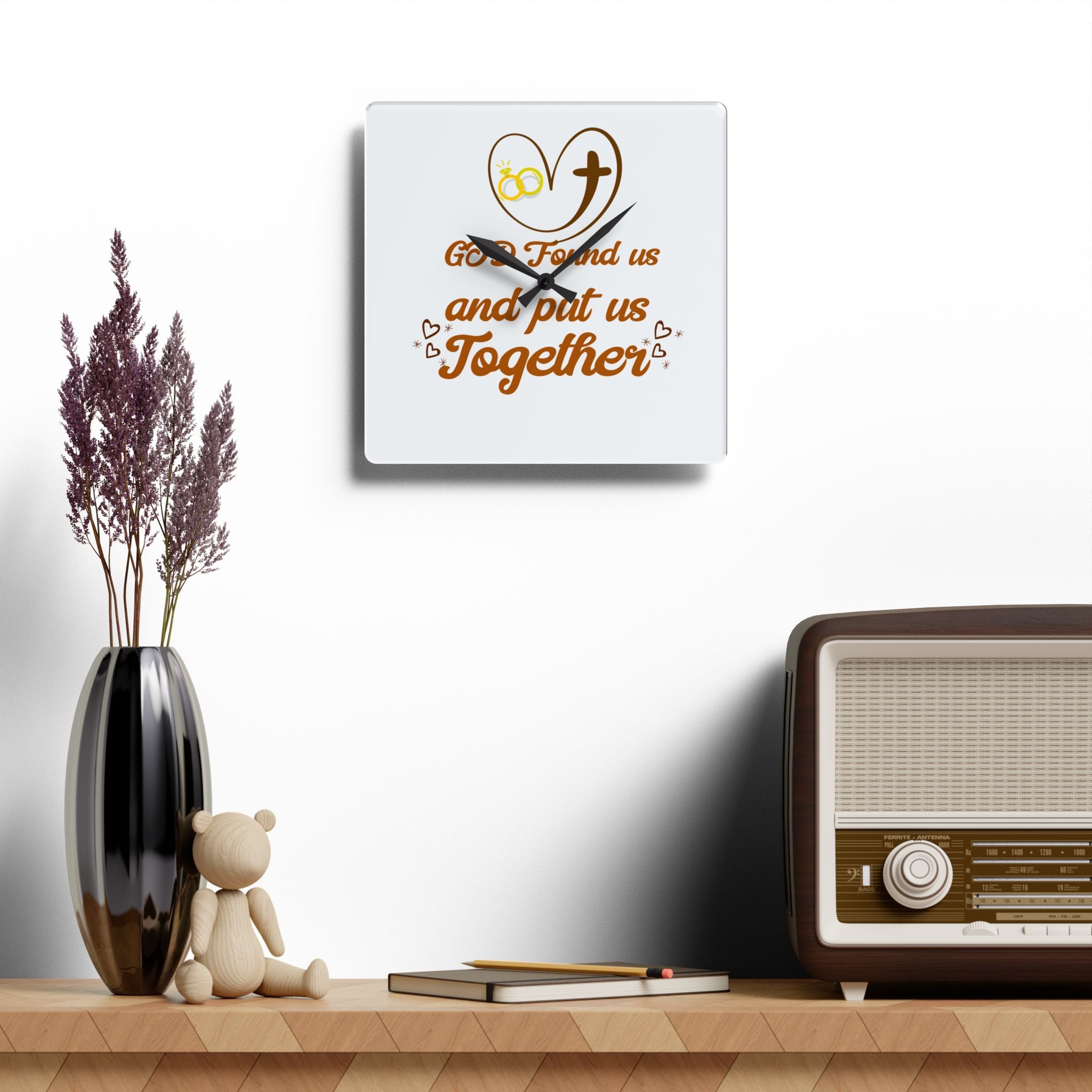 Personalize Couples Acrylic Wall Clock white face - 'God Found Us and Put Us Together' - Perfect Gift for Weddings, Anniversaries, Bridal, Home Décor.