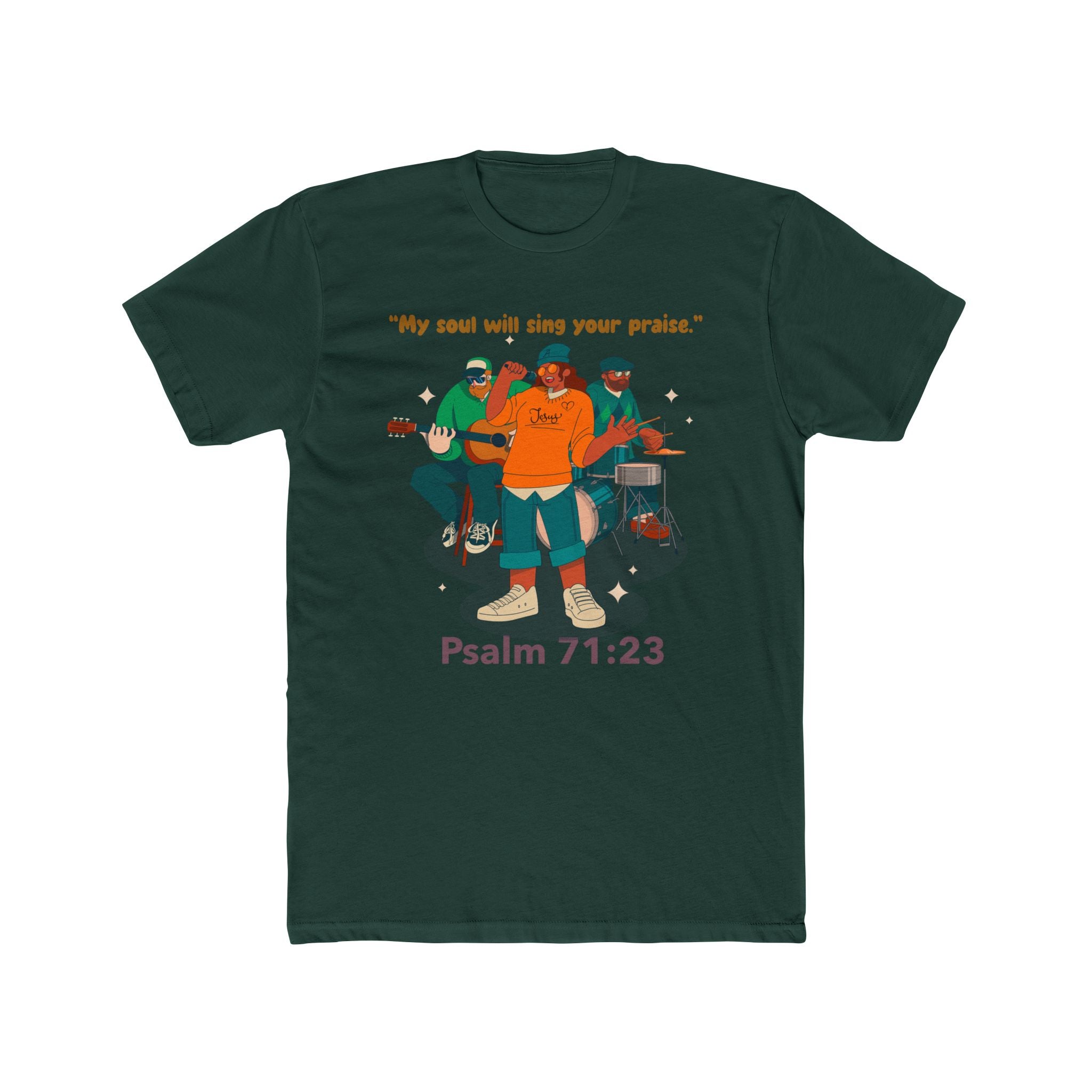 Praise God with Music Band Singing Cotton Tee, Unisex Crew Neck Shirt, Christian Inspirational Top, Religious Gift, Faith-Based Apparel, Perfect for Church and Worship night