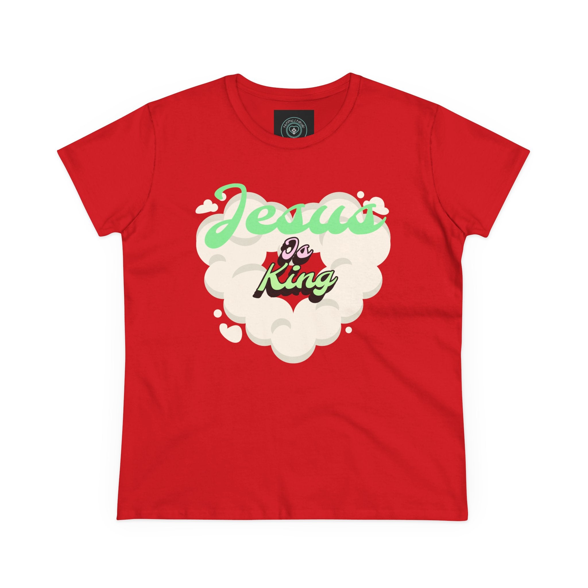 Graphic Tee for women, Jesus is King Faith Christian tee.. Gift for her. Women's Midweight Cotton Tee Semi-fitted.