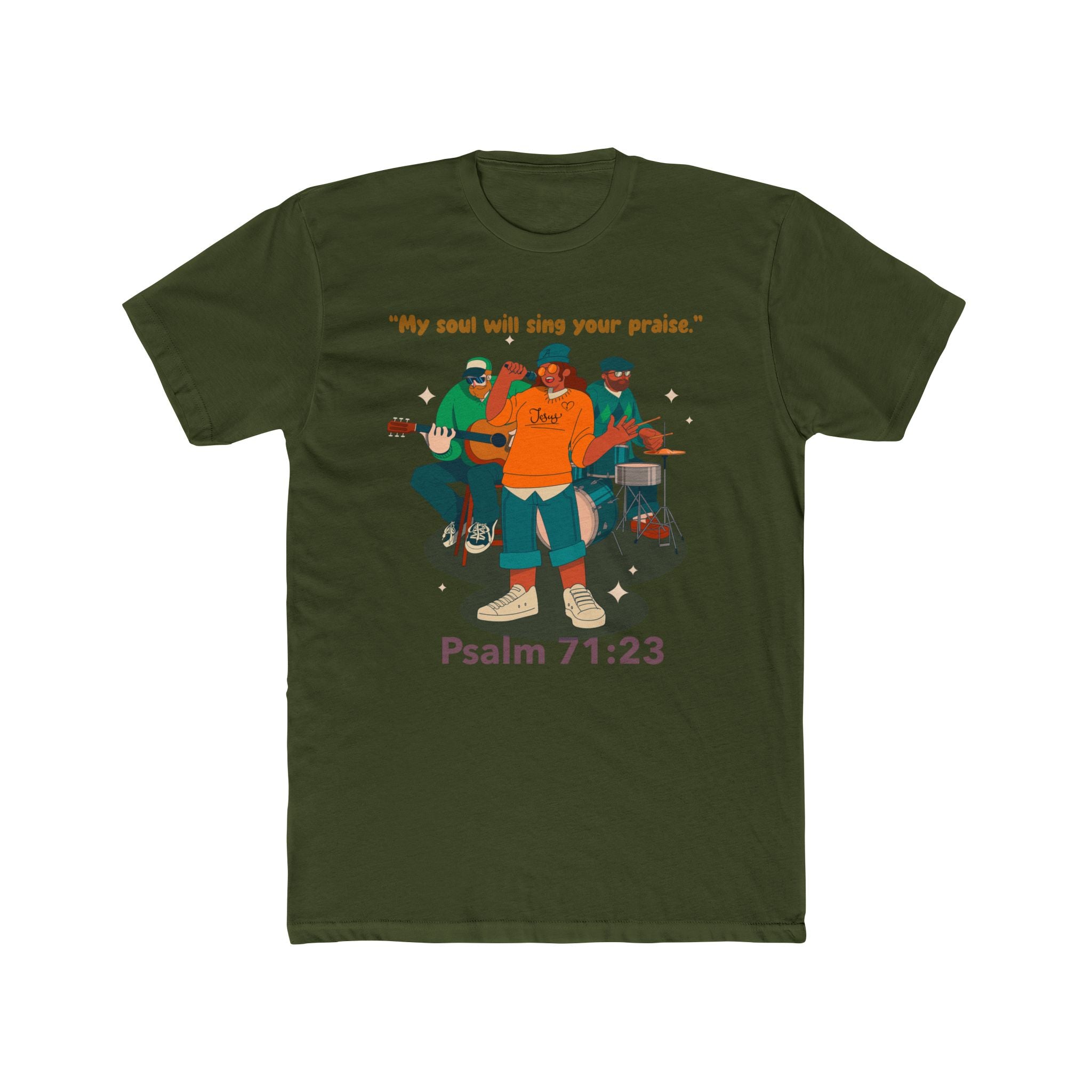 Praise God with Music Band Singing Cotton Tee, Unisex Crew Neck Shirt, Christian Inspirational Top, Religious Gift, Faith-Based Apparel, Perfect for Church and Worship night