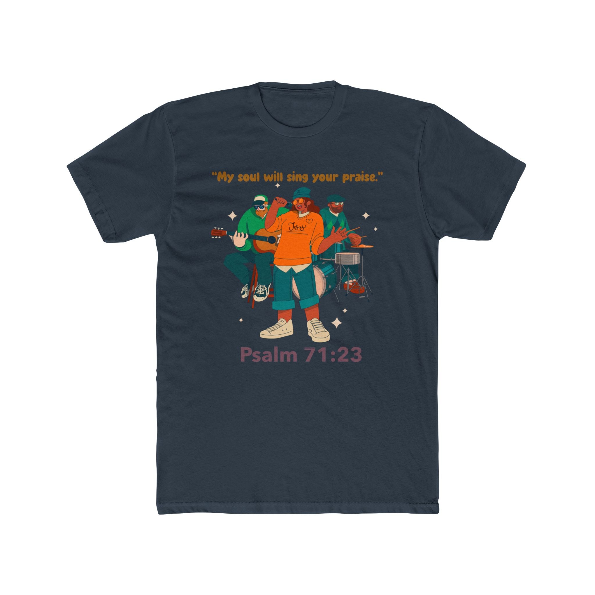 Praise God with Music Band Singing Cotton Tee, Unisex Crew Neck Shirt, Christian Inspirational Top, Religious Gift, Faith-Based Apparel, Perfect for Church and Worship night