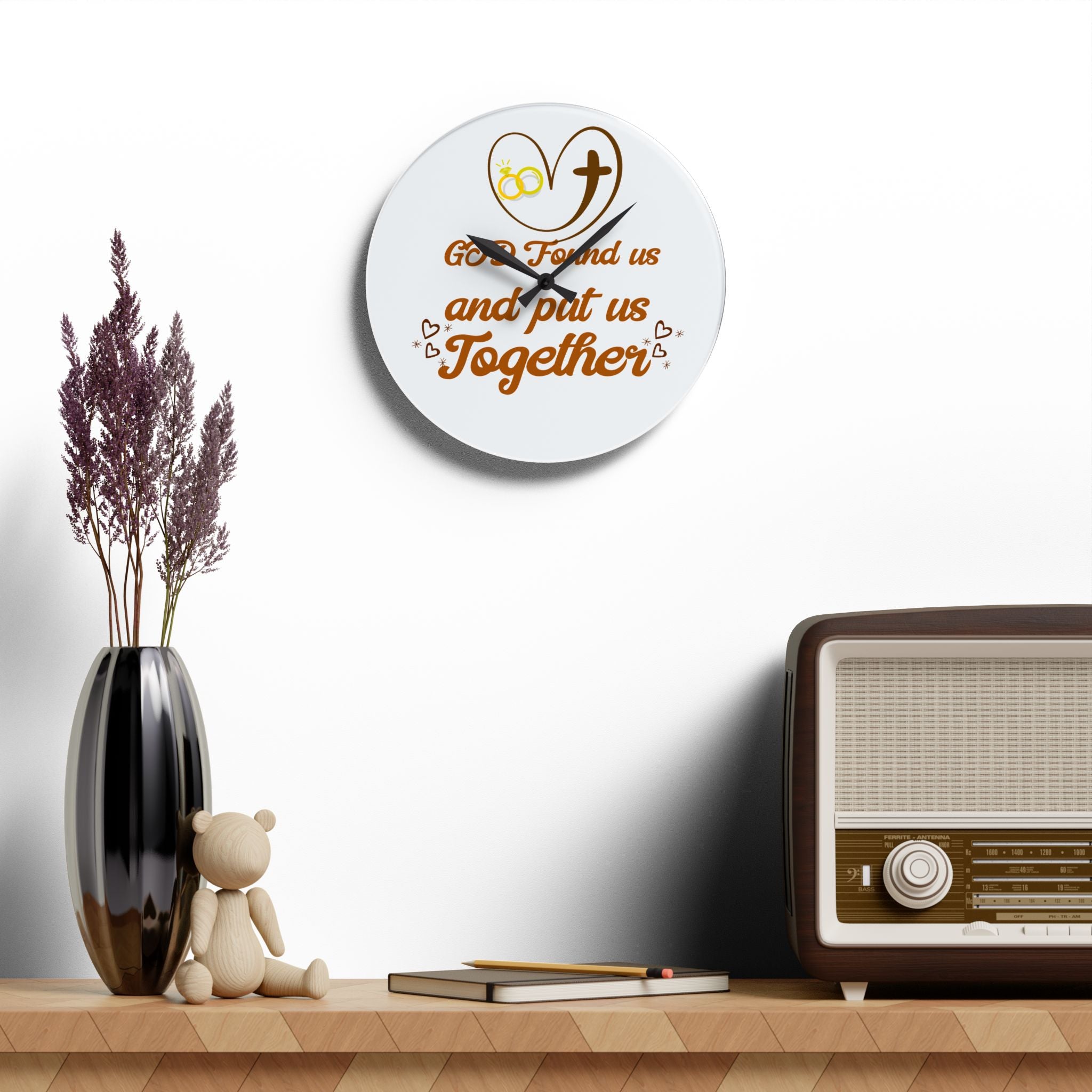 Personalize Couples Acrylic Wall Clock white face - 'God Found Us and Put Us Together' - Perfect Gift for Weddings, Anniversaries, Bridal, Home Décor.