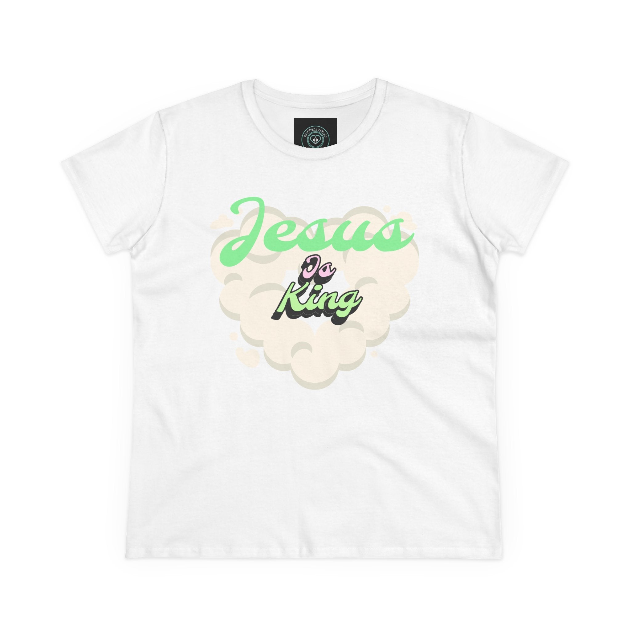 Graphic Tee for women, Jesus is King Faith Christian tee.. Gift for her. Women's Midweight Cotton Tee Semi-fitted.