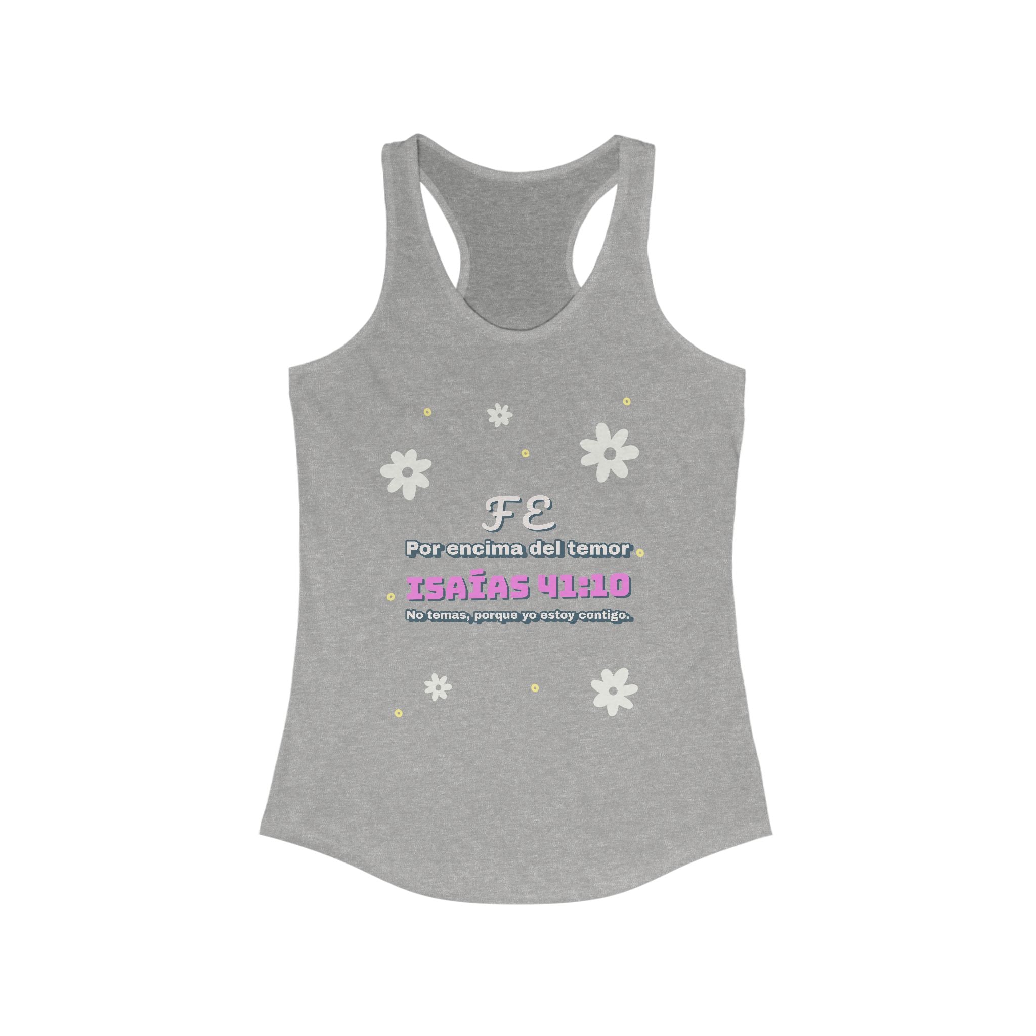 Workout Tank Top, Motivational Gym Wear "Fe por Encima del Temor" - Bible Verse Isaias 41:10, Shirt, Fitness Apparel, Women's Racerback, Biblical Quote Top