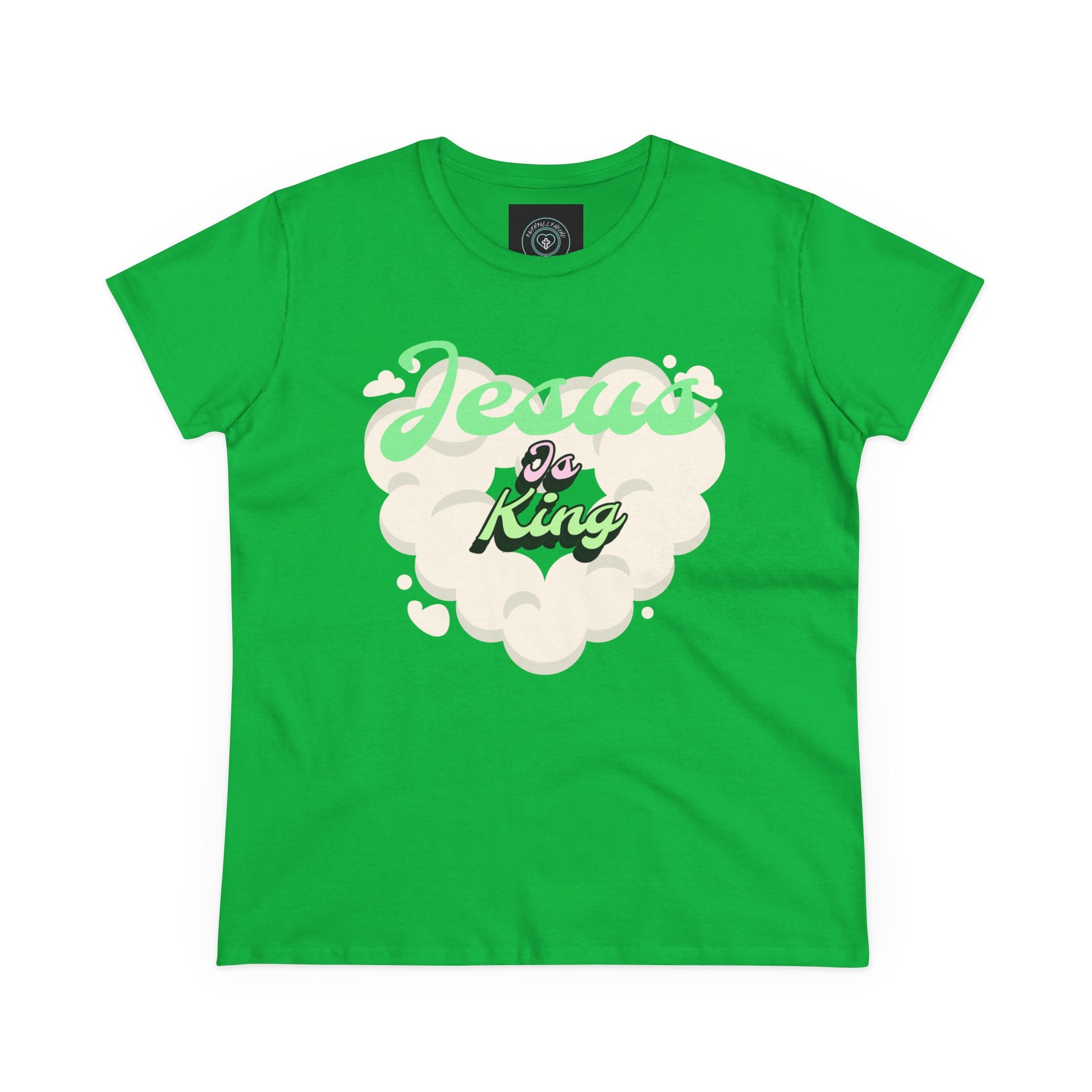 Graphic Tee for women, Jesus is King Faith Christian tee.. Gift for her. Women's Midweight Cotton Tee Semi-fitted.