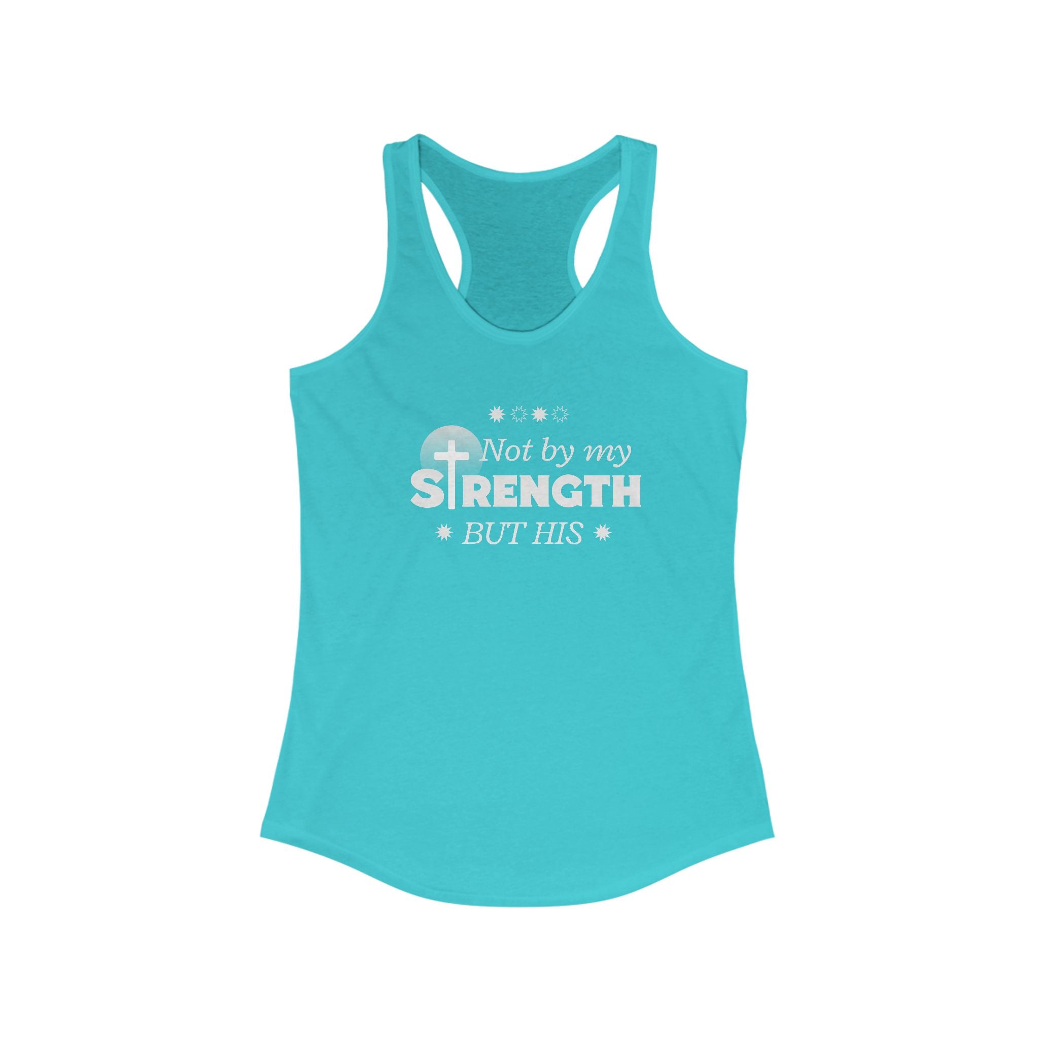 Workout Tank Top, Motivational Gym Wear Not by my strength but Jesus Bible Verse in Blue, Shirt, Fitness Apparel, Women's Racerback, Biblical Quote Top