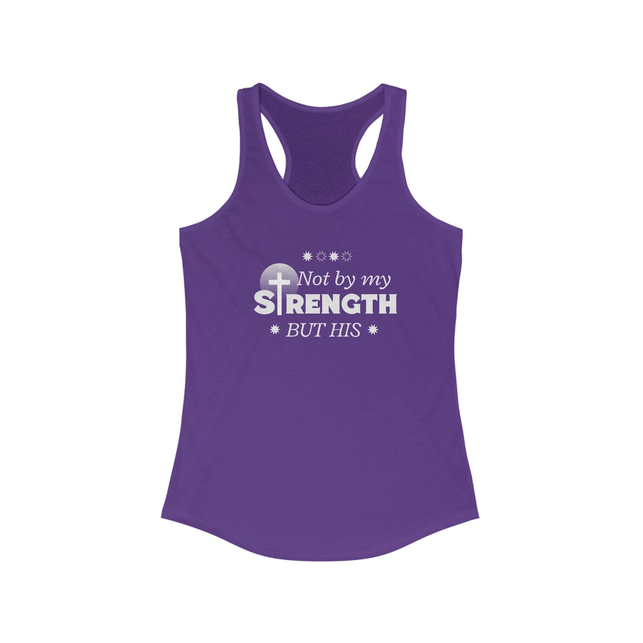 Workout Tank Top, Motivational Gym Wear Not by my strength but Jesus Bible Verse in Blue, Shirt, Fitness Apparel, Women's Racerback, Biblical Quote Top
