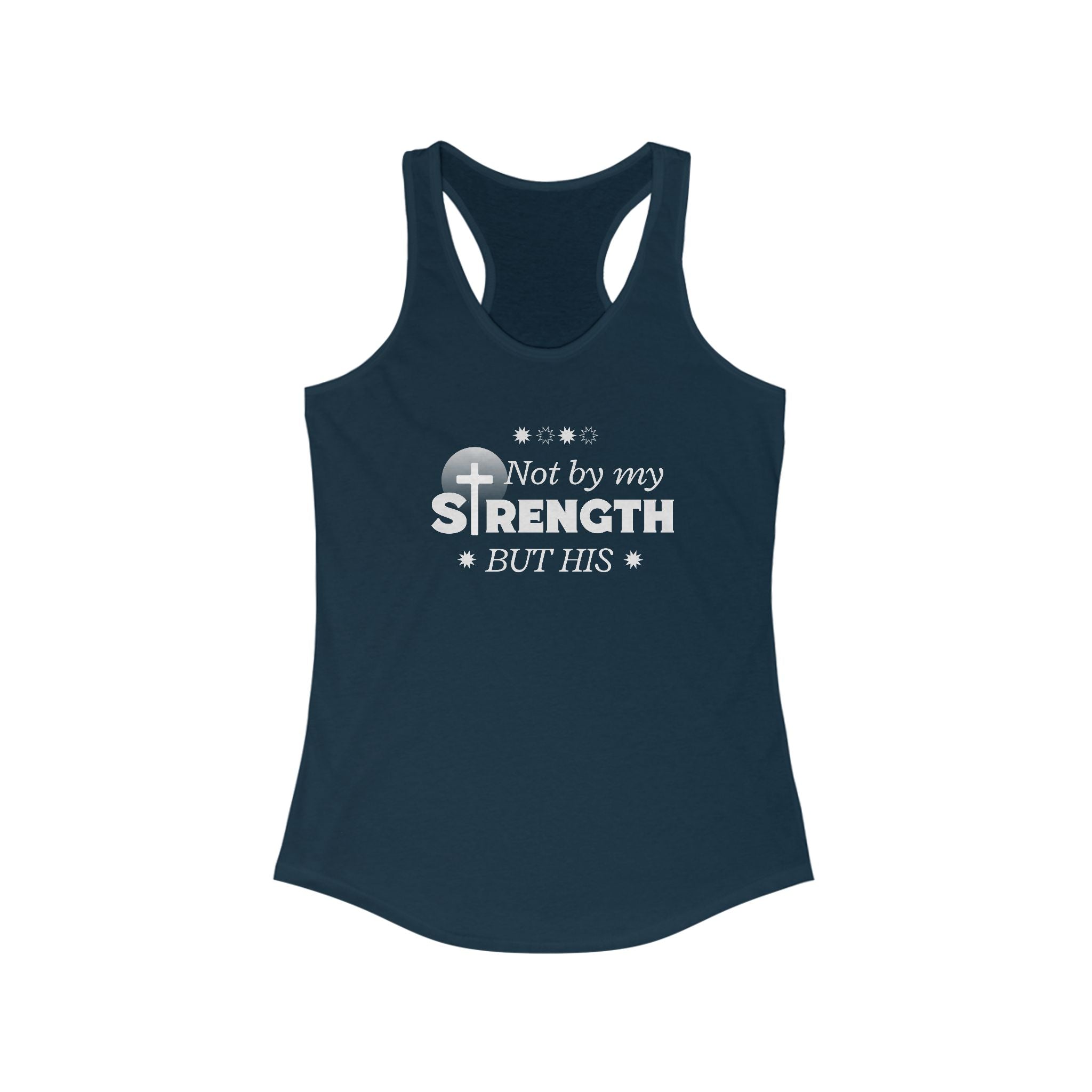 Workout Tank Top, Motivational Gym Wear Not by my strength but Jesus Bible Verse in Blue, Shirt, Fitness Apparel, Women's Racerback, Biblical Quote Top