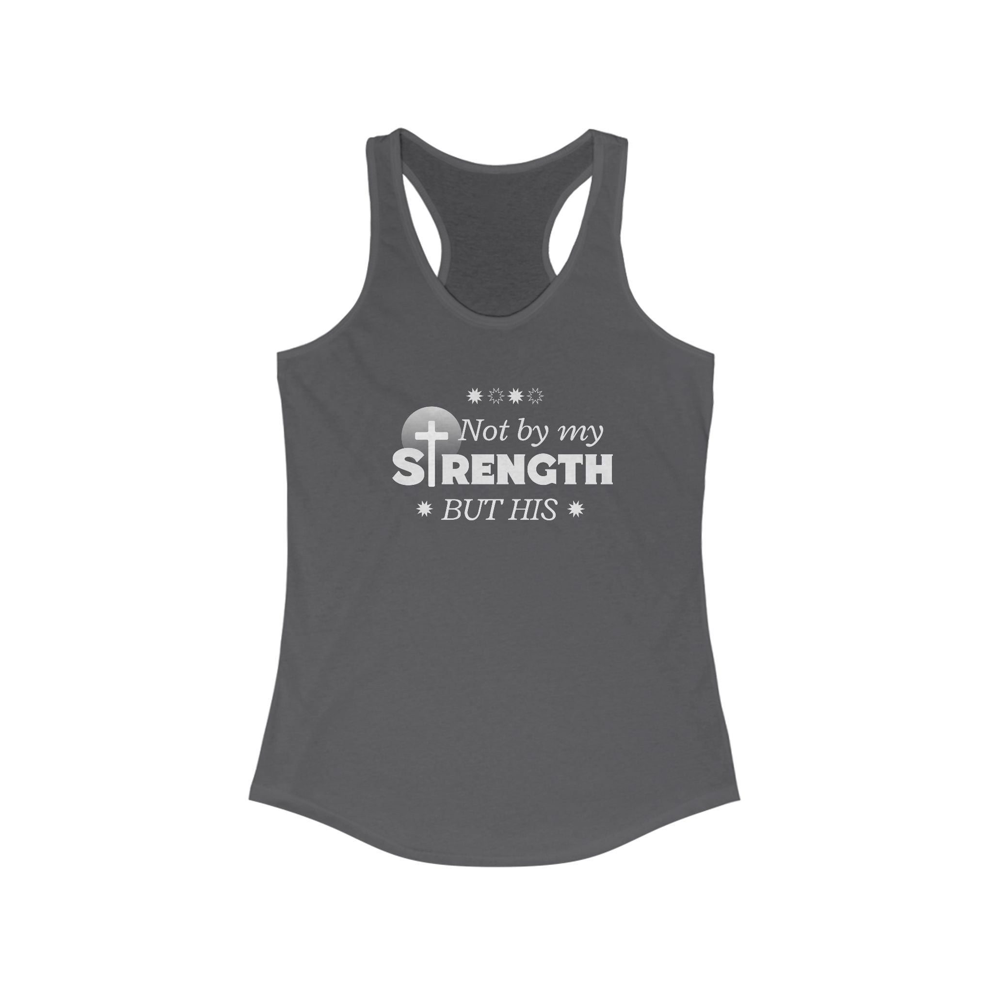Workout Tank Top, Motivational Gym Wear Not by my strength but Jesus Bible Verse in Blue, Shirt, Fitness Apparel, Women's Racerback, Biblical Quote Top