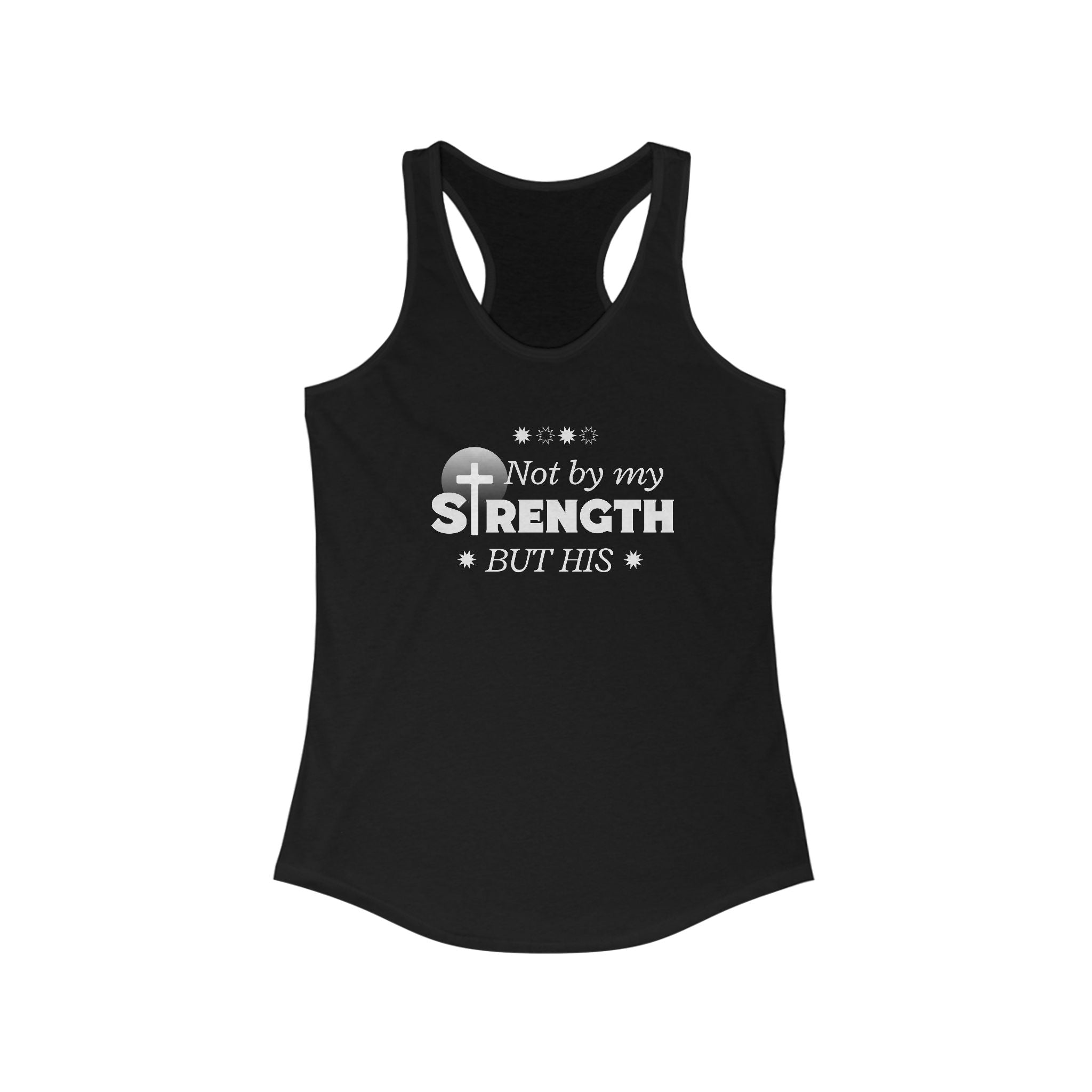 Workout Tank Top, Motivational Gym Wear Not by my strength but Jesus Bible Verse in Blue, Shirt, Fitness Apparel, Women's Racerback, Biblical Quote Top