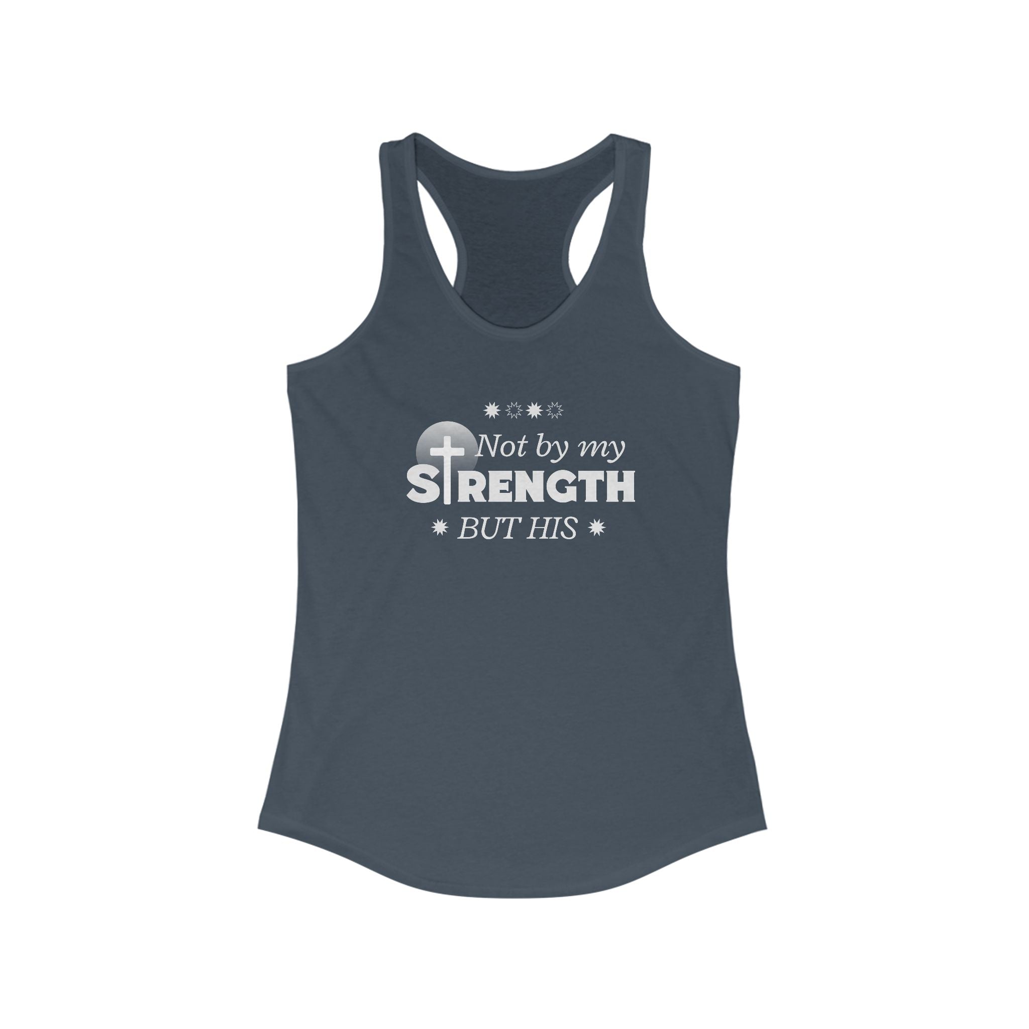 Workout Tank Top, Motivational Gym Wear Not by my strength but Jesus Bible Verse in Blue, Shirt, Fitness Apparel, Women's Racerback, Biblical Quote Top