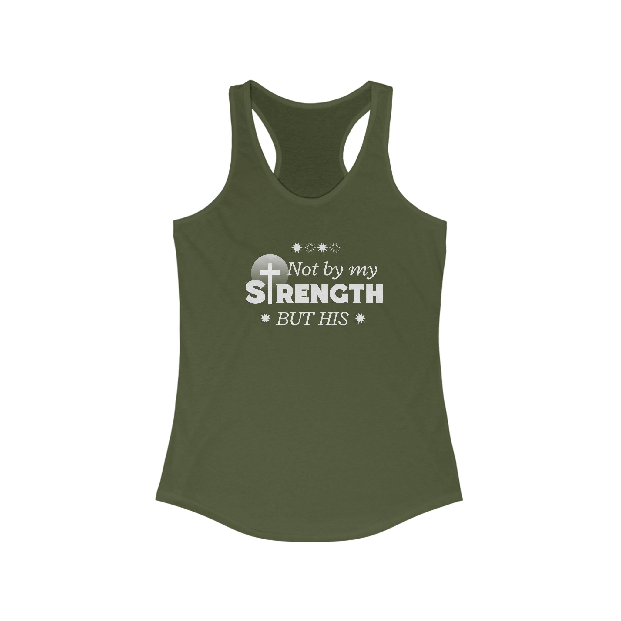 Workout Tank Top, Motivational Gym Wear Not by my strength but Jesus Bible Verse in Blue, Shirt, Fitness Apparel, Women's Racerback, Biblical Quote Top