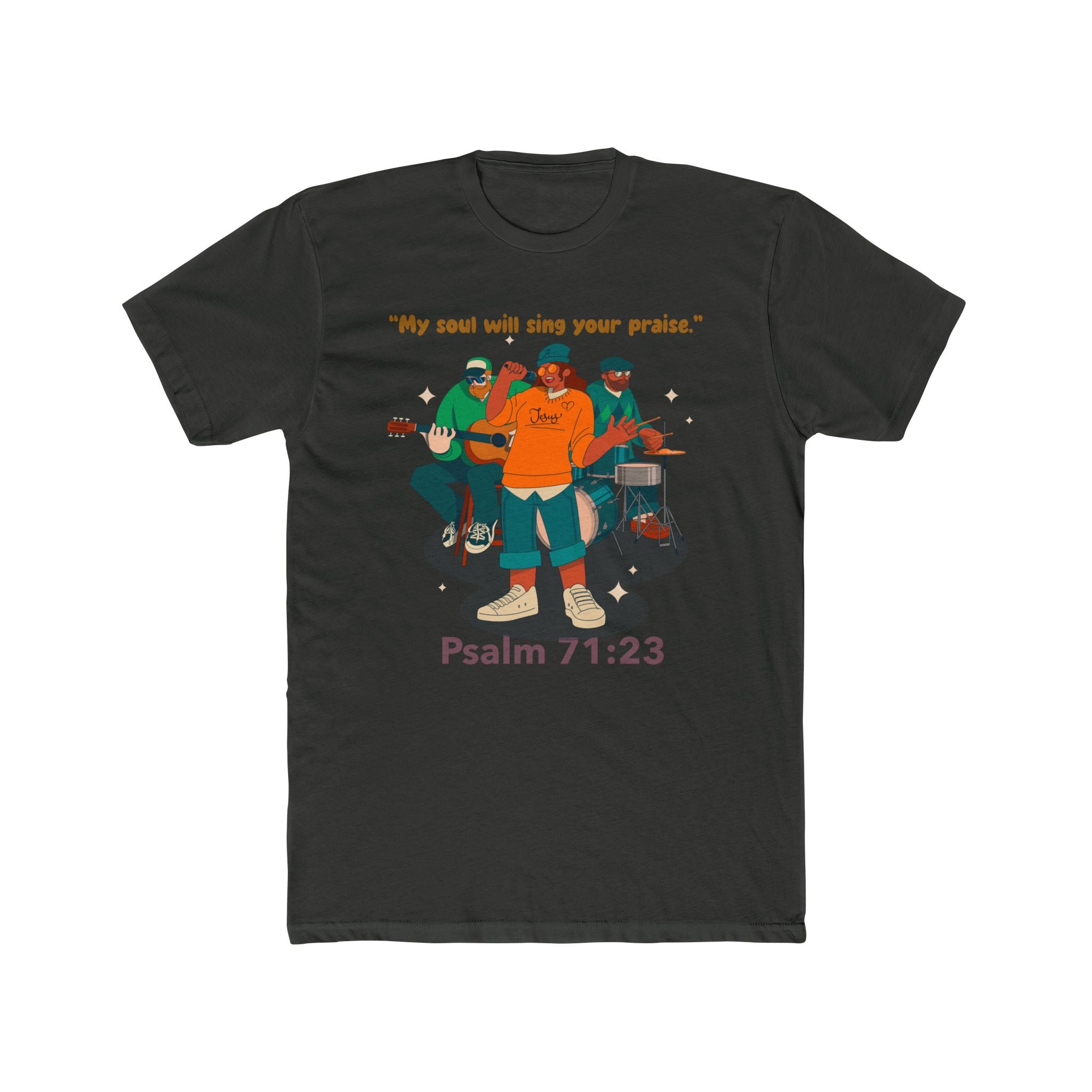 Praise God with Music Band Singing Cotton Tee, Unisex Crew Neck Shirt, Christian Inspirational Top, Religious Gift, Faith-Based Apparel, Perfect for Church and Worship night