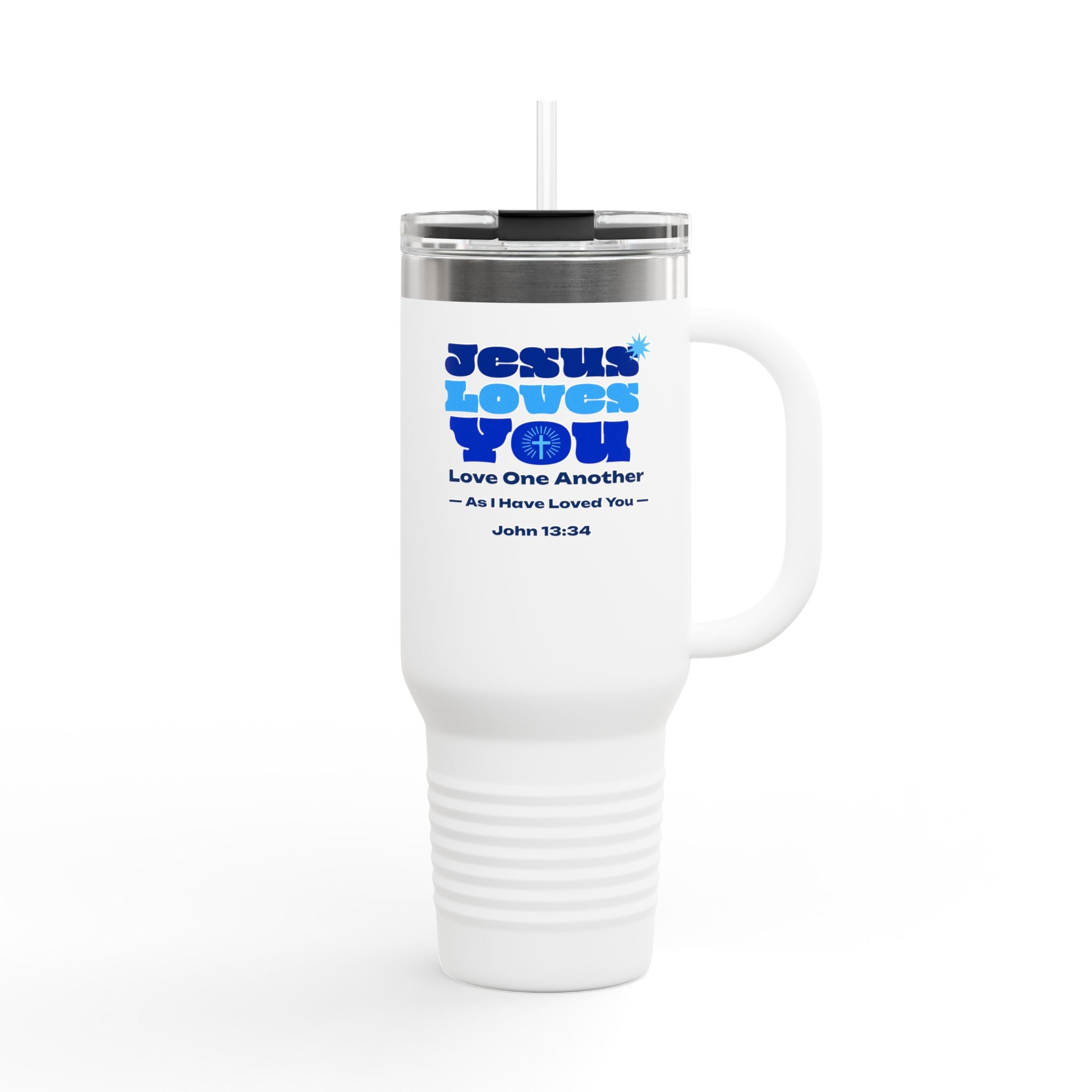 Personalized Travel Mug. Jesus Loves You. Insulated with Inspirational Quote of love. Perfect Gift for Travelers & Those on the Go, Birthdays, Graduation.