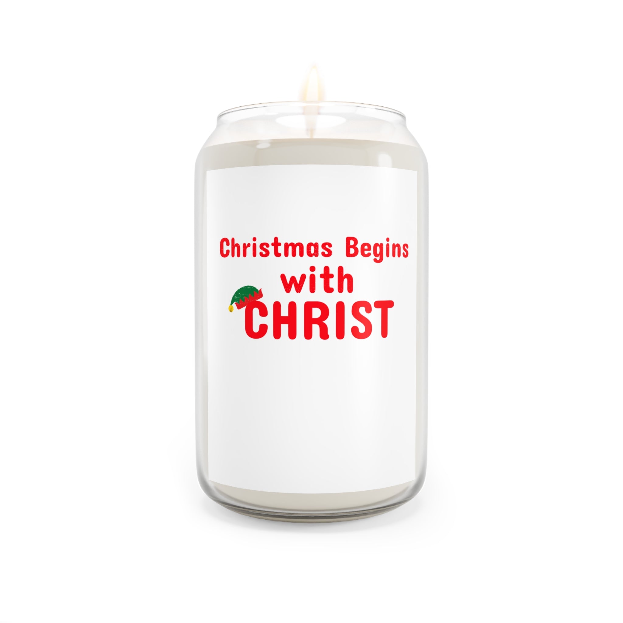 Personalized “Christmas Begins with Christ” Candle | Add Family Name – Faith-Inspired Holiday Décor & Religious Gift