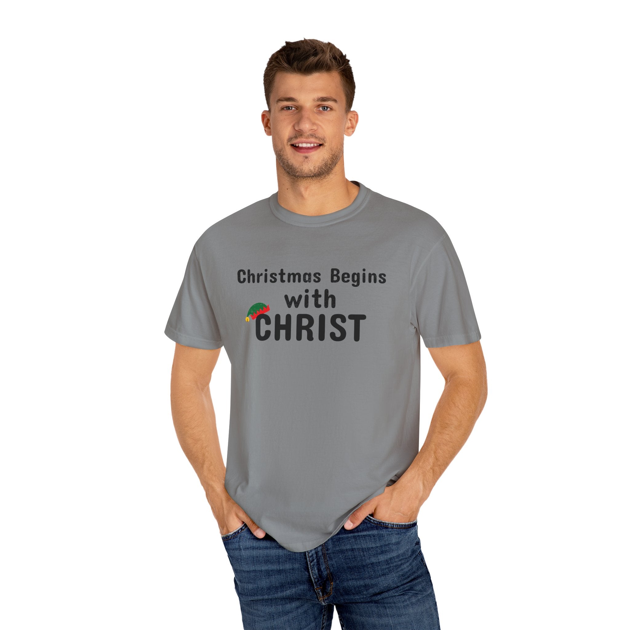 Christmas begins with Christ - Christian UNISEX tshirt - Church- Worship - Birthday - Family