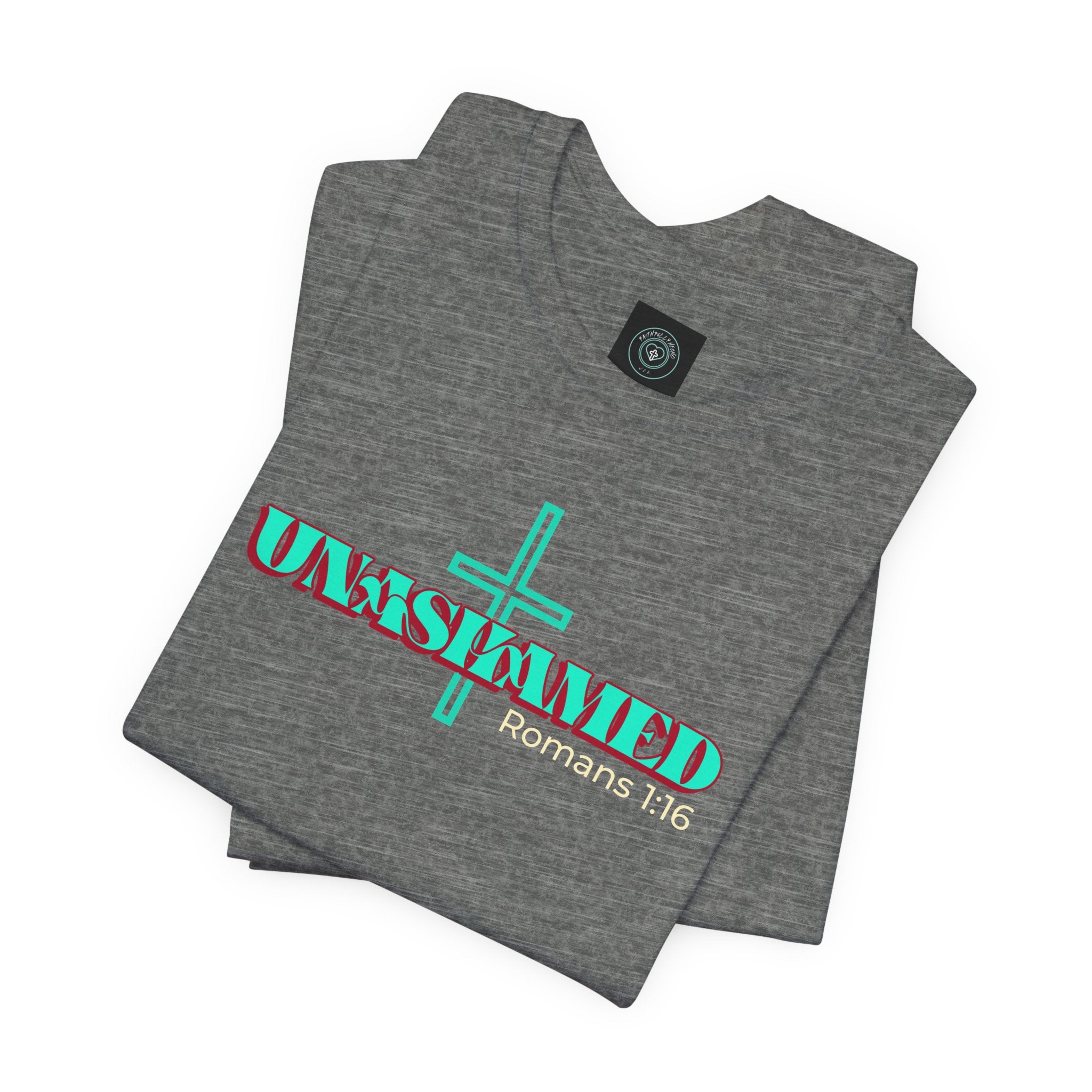 Unisex Inspirational Faith Tee - No Shame in the Cross, Casual Comfort, Christian Apparel, Gift for Believers. Front and back desing.