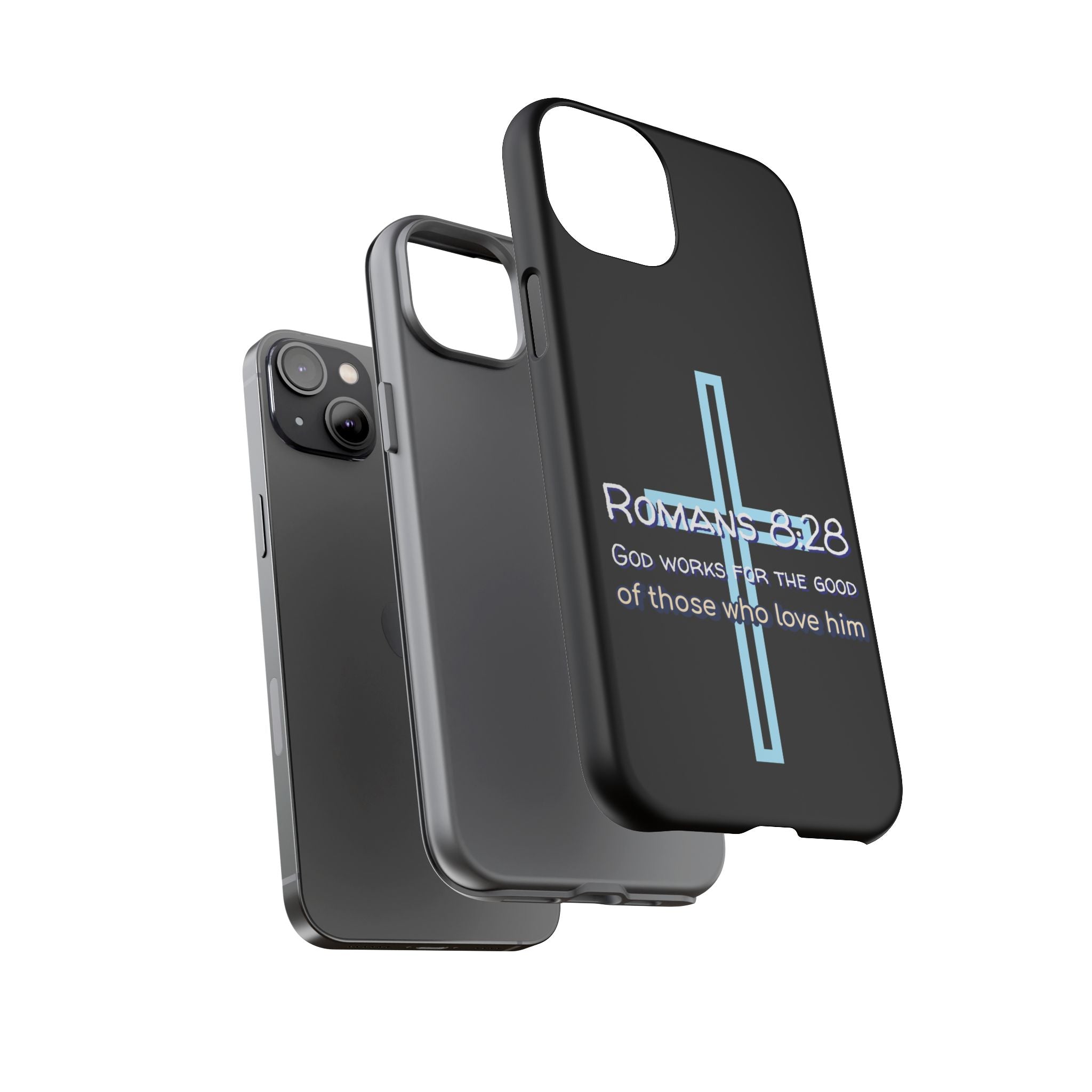 Christian Phone Case for iPhone series, Tough Phone Case, Romans 8:28 Inspirational Gift, Faith-Based Phone Cover, Religious Style, Durable Cell Case