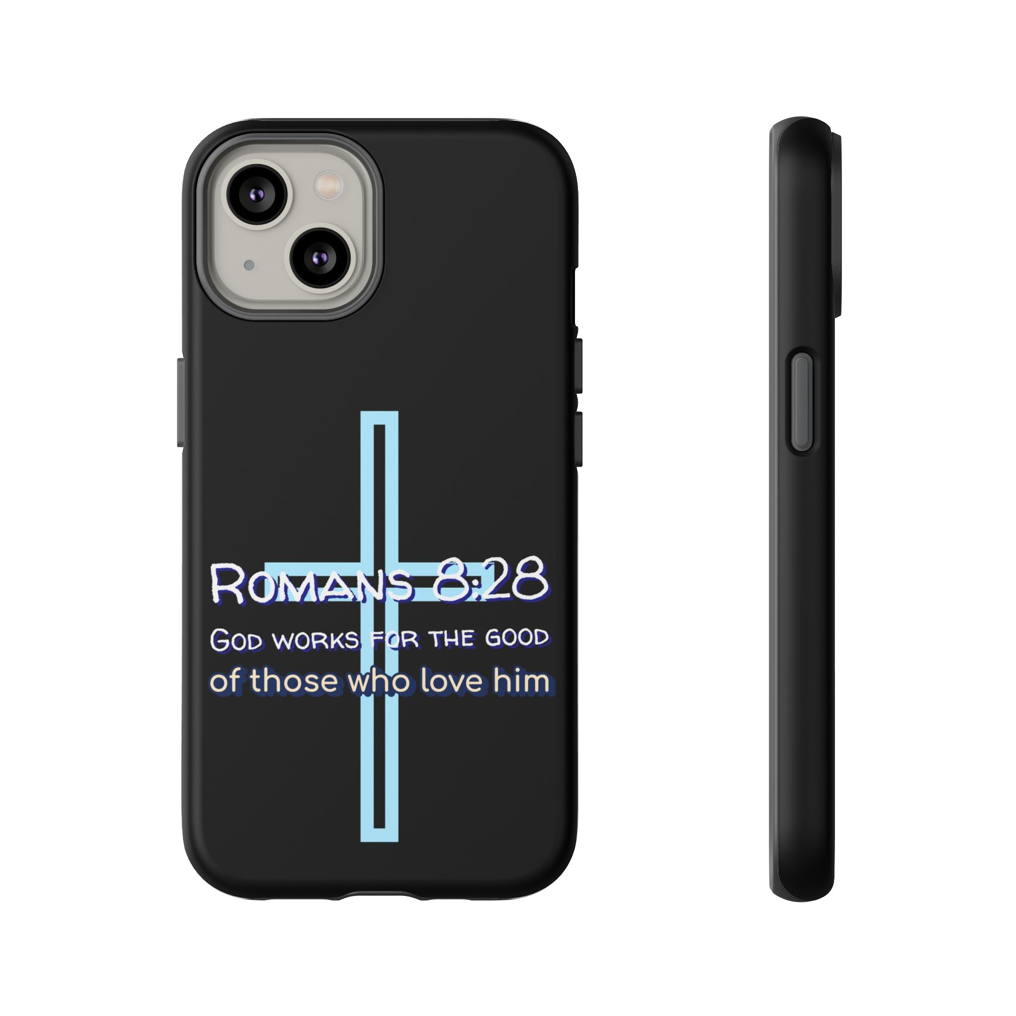 Christian Phone Case for iPhone series, Tough Phone Case, Romans 8:28 Inspirational Gift, Faith-Based Phone Cover, Religious Style, Durable Cell Case