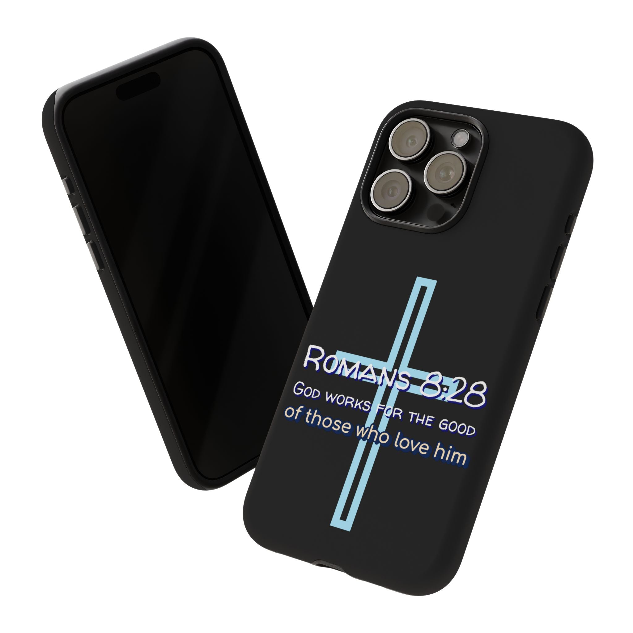 Christian Phone Case for iPhone series, Tough Phone Case, Romans 8:28 Inspirational Gift, Faith-Based Phone Cover, Religious Style, Durable Cell Case