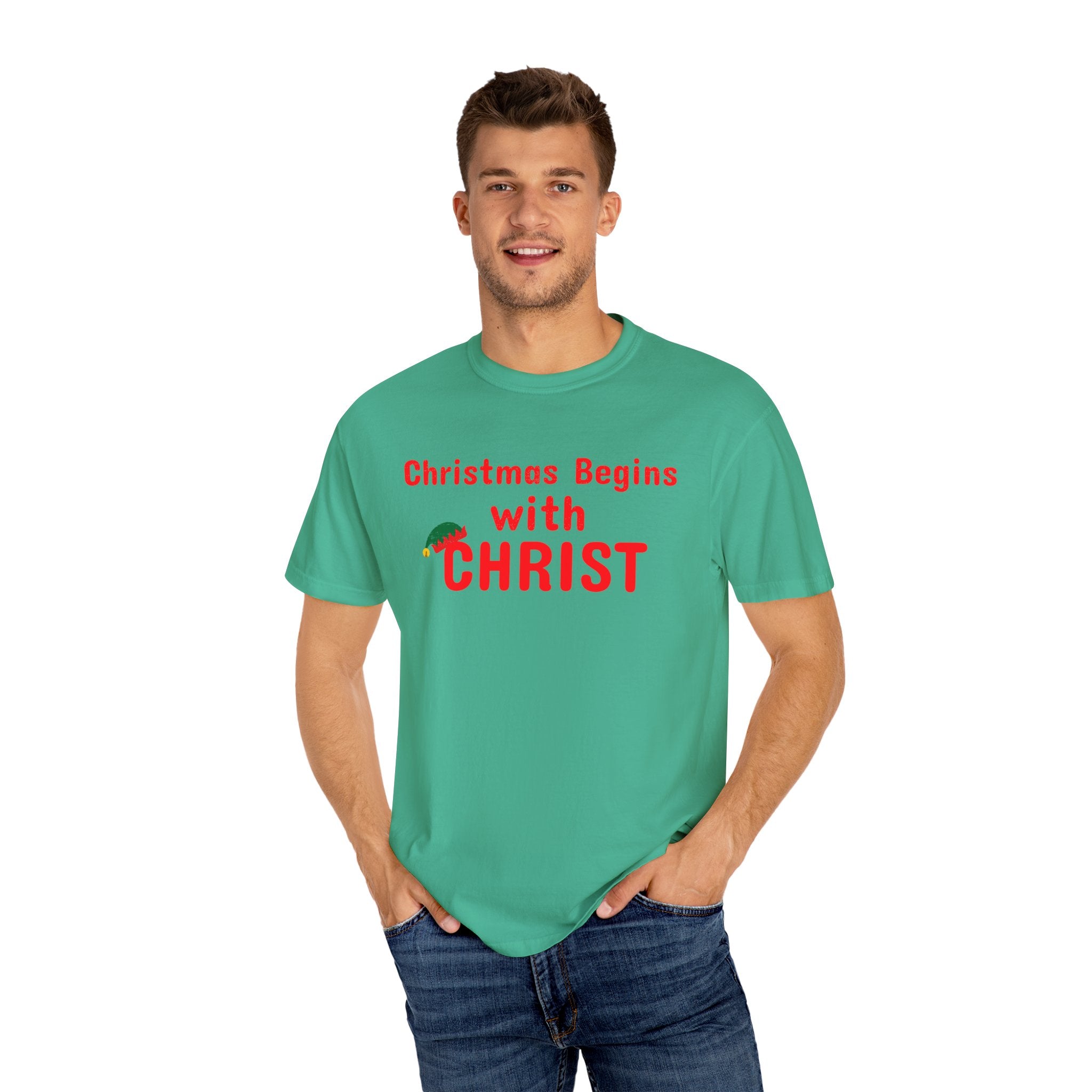 Christmas begins with Christ - Christian UNISEX tshirt - Church- Worship - Birthday - Family