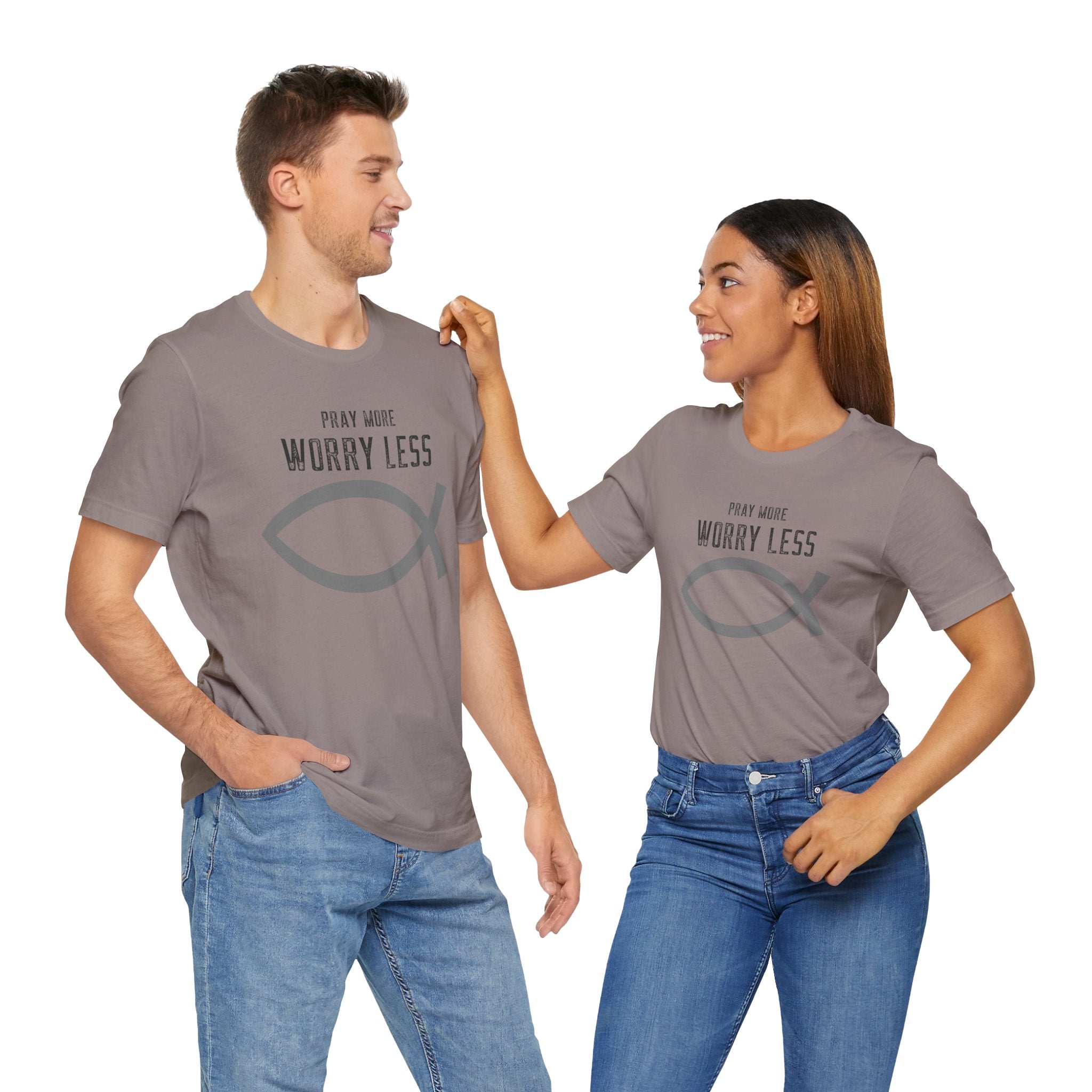 Faith-Pray more worry less Unisex Tee unisex, Christian fish Shirt, Spiritual Gift, Casual Wear, Perfect for Holidays, Christian Attire, Gifts.