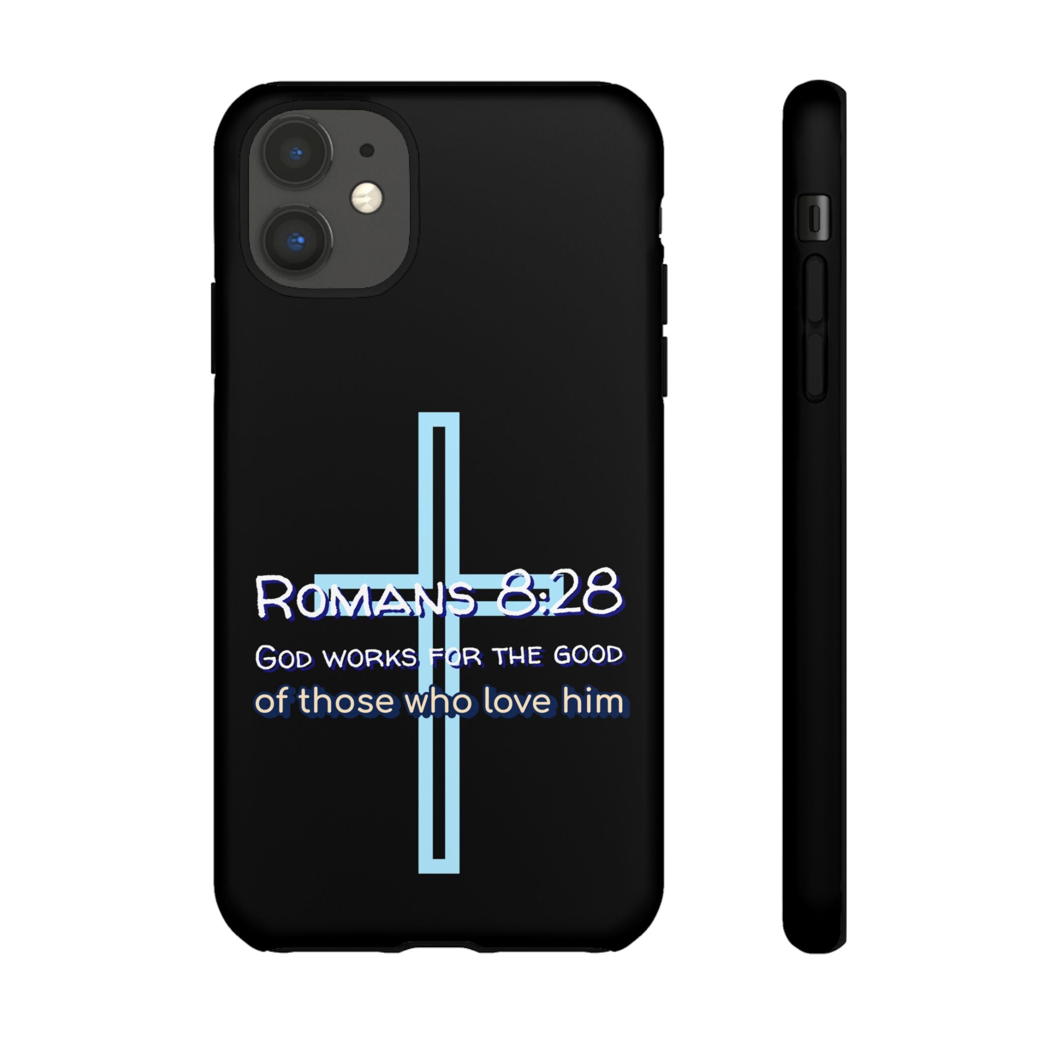 Christian Phone Case for iPhone series, Tough Phone Case, Romans 8:28 Inspirational Gift, Faith-Based Phone Cover, Religious Style, Durable Cell Case