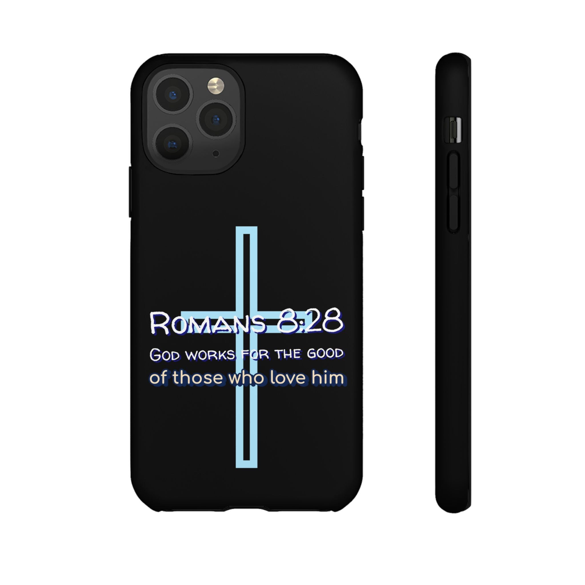 Christian Phone Case for iPhone series, Tough Phone Case, Romans 8:28 Inspirational Gift, Faith-Based Phone Cover, Religious Style, Durable Cell Case