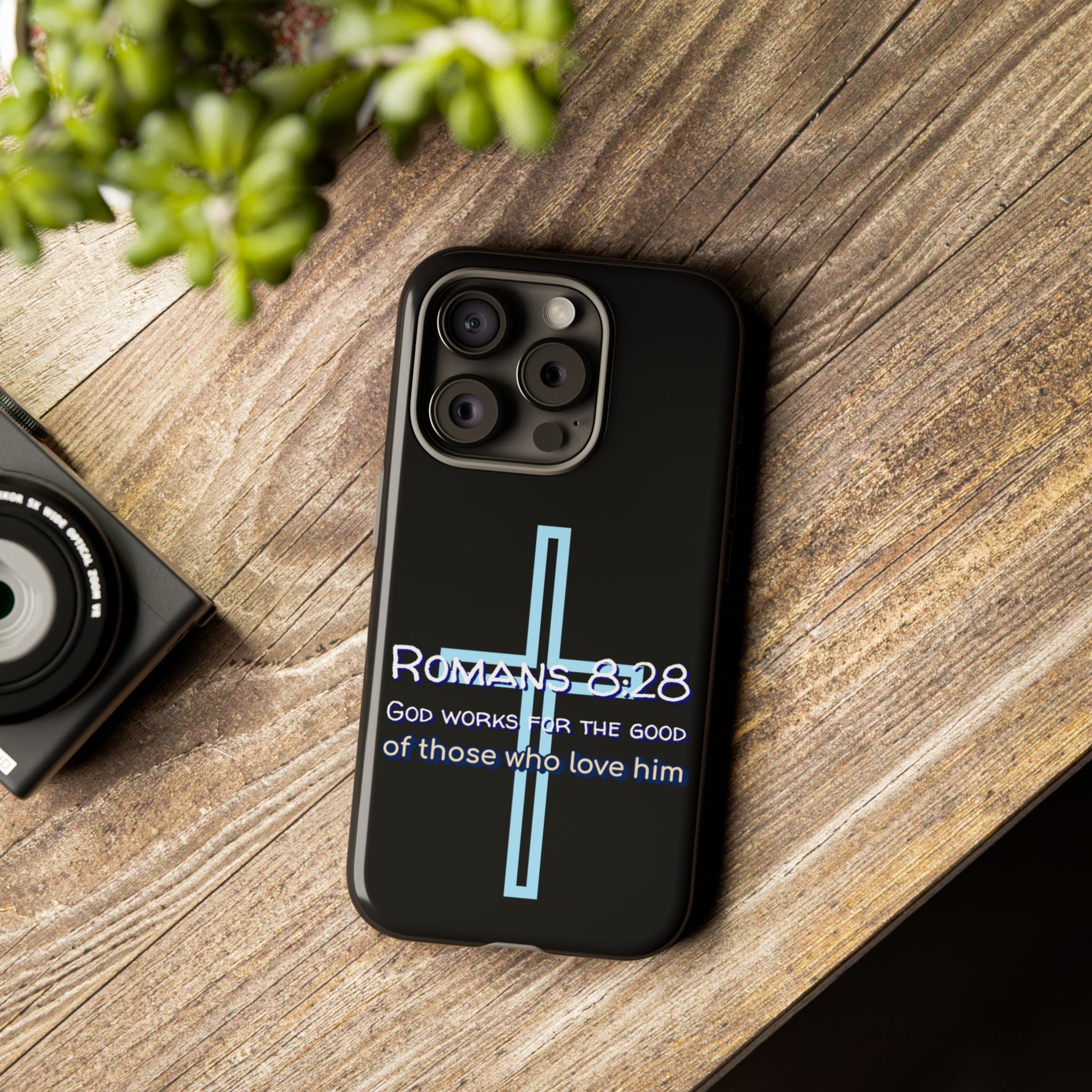 Christian Phone Case for iPhone series, Tough Phone Case, Romans 8:28 Inspirational Gift, Faith-Based Phone Cover, Religious Style, Durable Cell Case