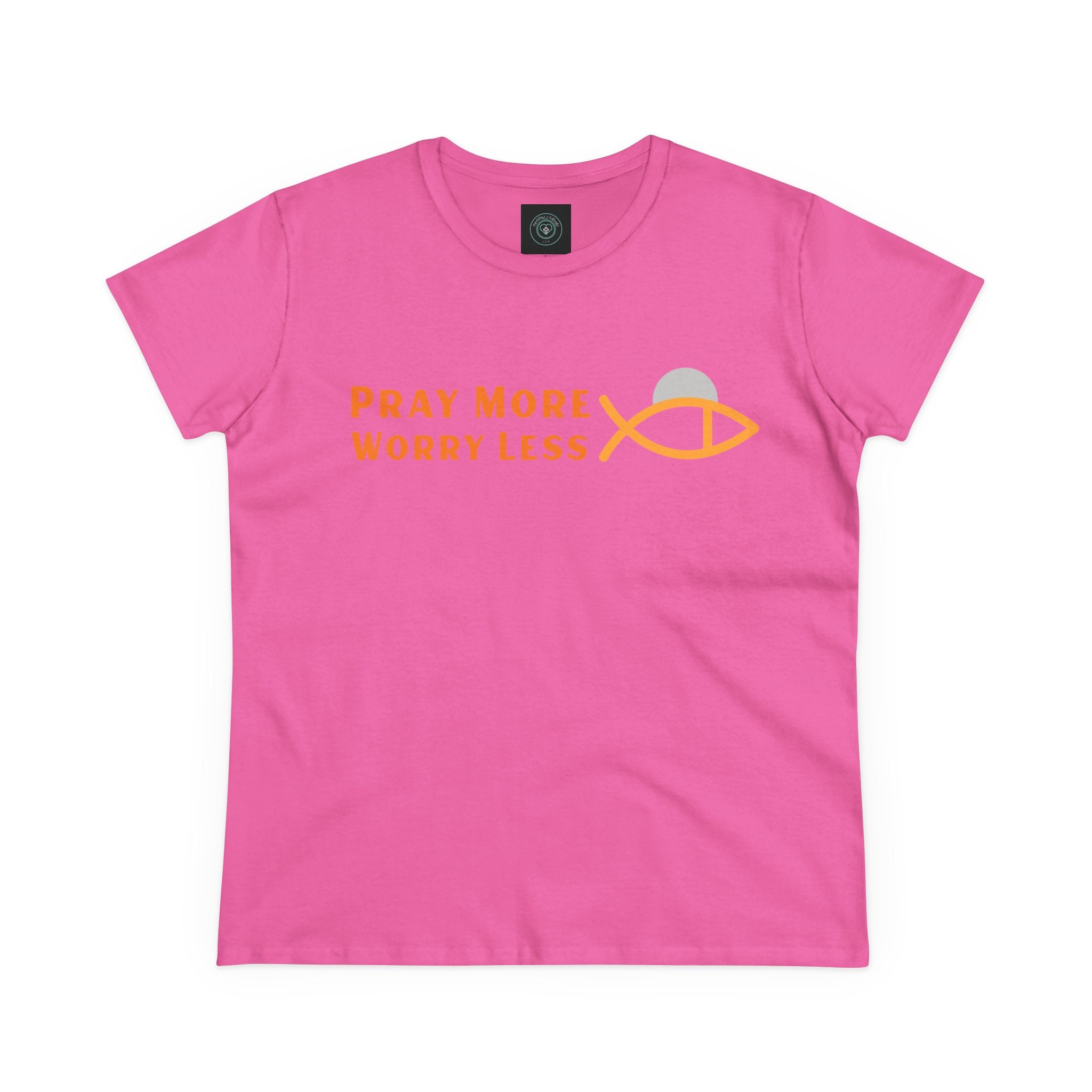 Cotton Tee for Ladies - Pray More Worry Less - Semi-fitted
