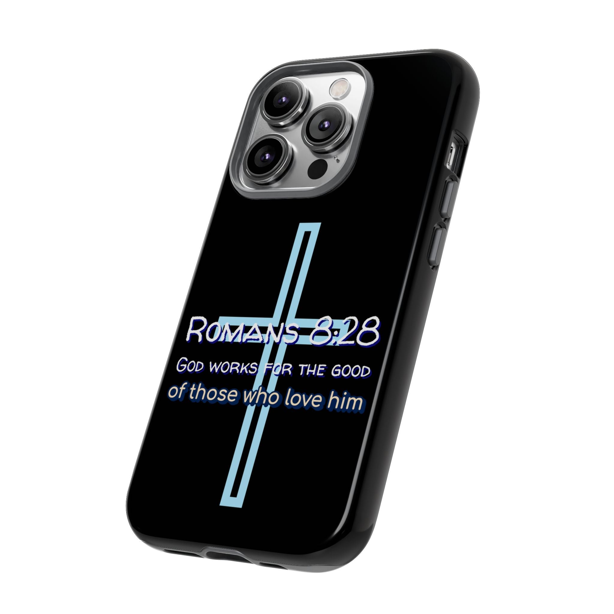 Christian Phone Case for iPhone series, Tough Phone Case, Romans 8:28 Inspirational Gift, Faith-Based Phone Cover, Religious Style, Durable Cell Case