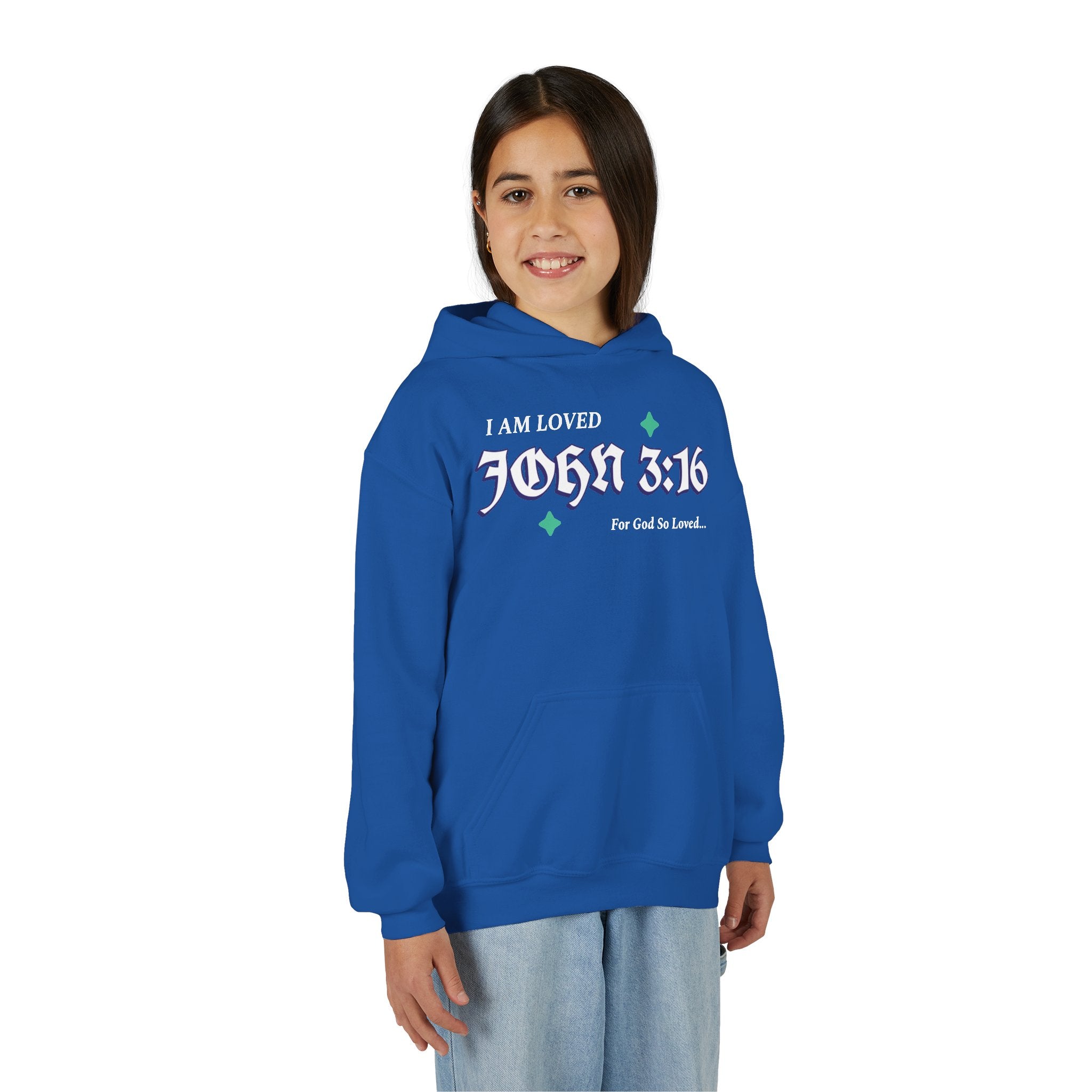 Inspirational Youth Hoodie - "I Am Loved - John 3:16" - Christian Gift for Teens , School Faith Sweatshirt, Cozy Church Wear