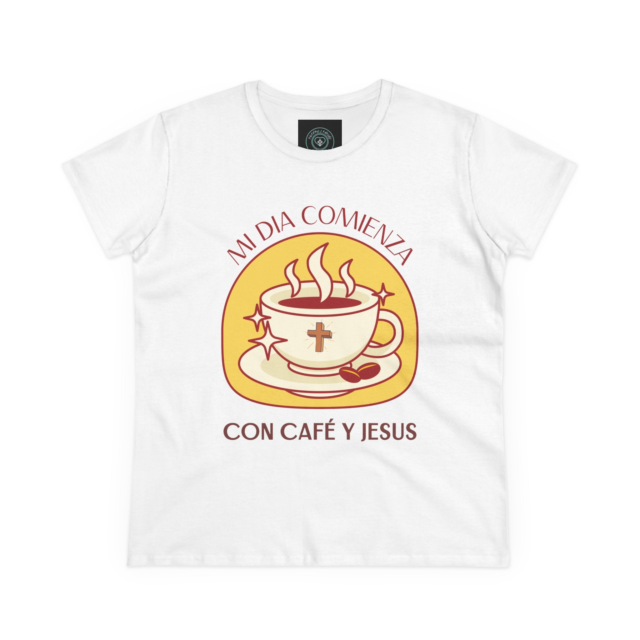 Coffee and Jesus Women's Tee, Casual Faith Shirt, Everyday Affirmation Top, Mi Dia comienza con cafe y Jesus Graphic Tee, Gift for Her