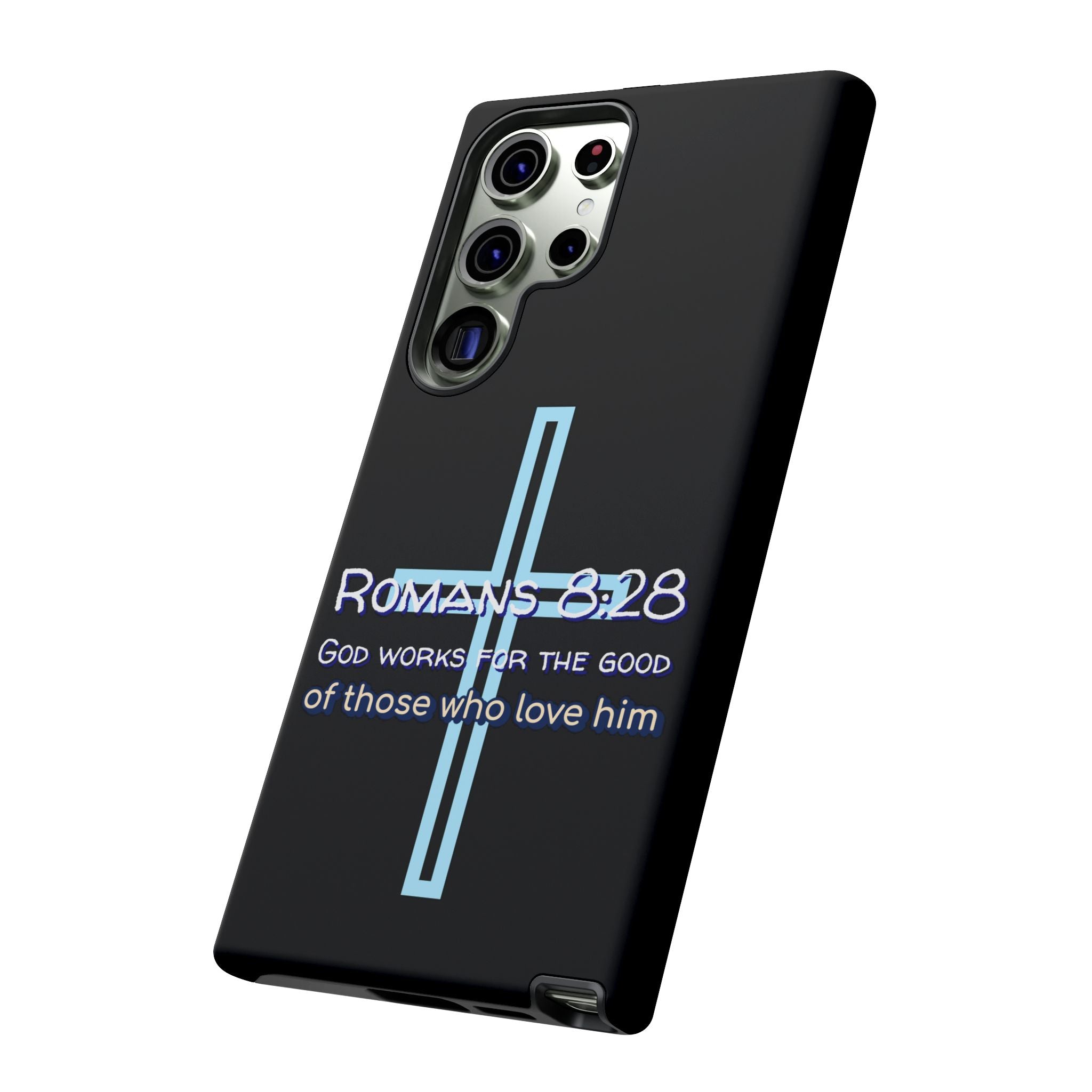 Christian Phone Case for Samsung Series, Tough Phone Case, Romans 8:28 Inspirational Gift, Faith-Based Phone Cover, Religious Style, Durable Cell Case