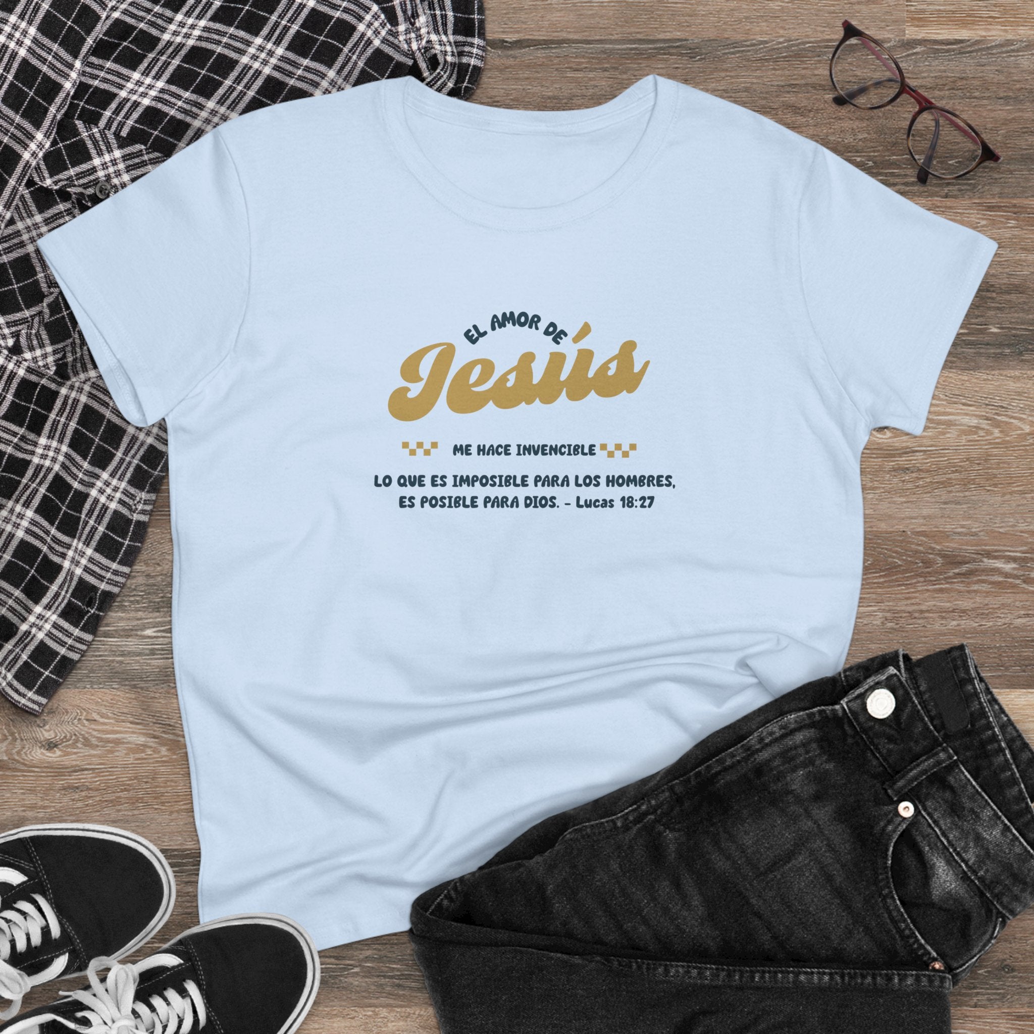 El Amor de Jesus Español Jesus Women's Tee, Casual Faith Shirt, Everyday Affirmation Top, Godly Girl Mujer de Dios graphic Tee, Gift for Her