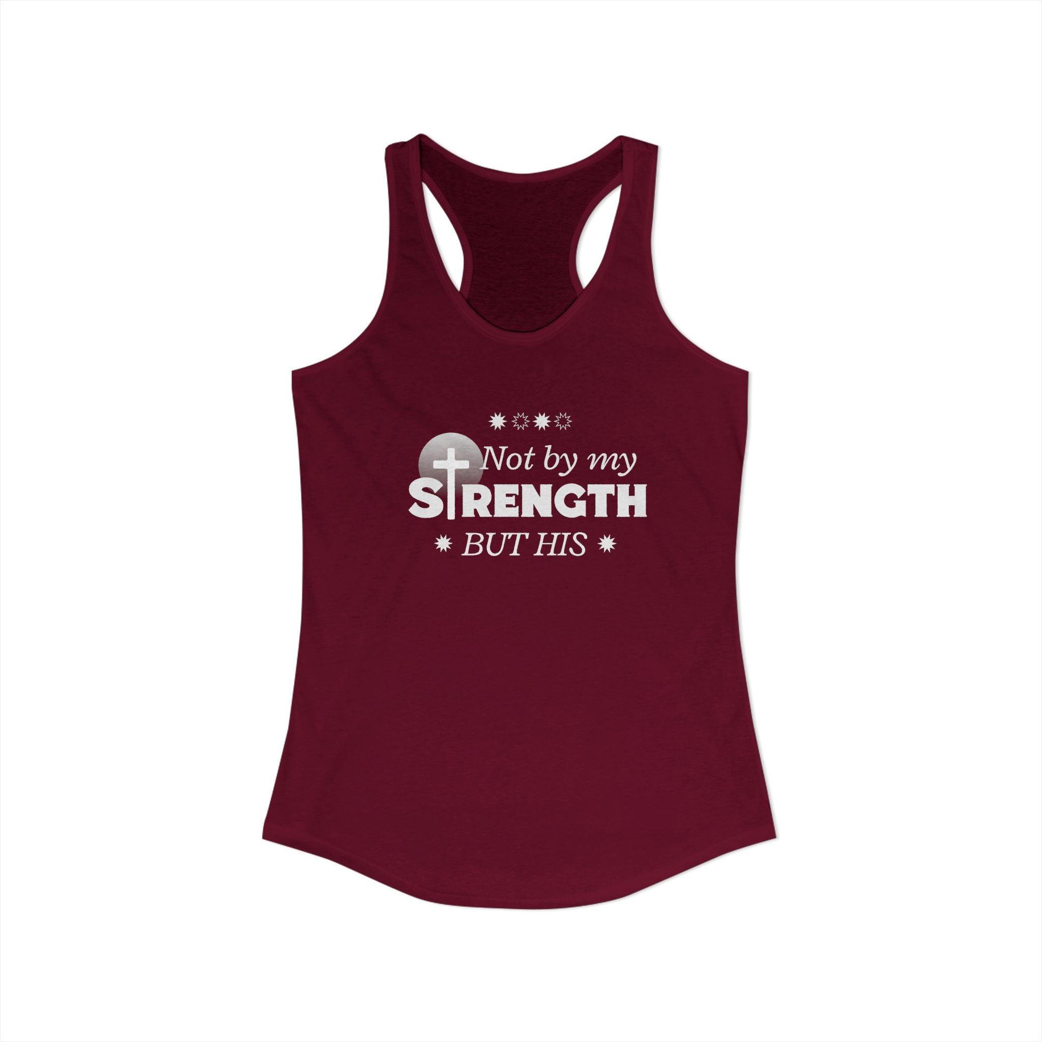 Workout Tank Top, Motivational Gym Wear Not by my strength but Jesus Bible Verse in Blue, Shirt, Fitness Apparel, Women's Racerback, Biblical Quote Top