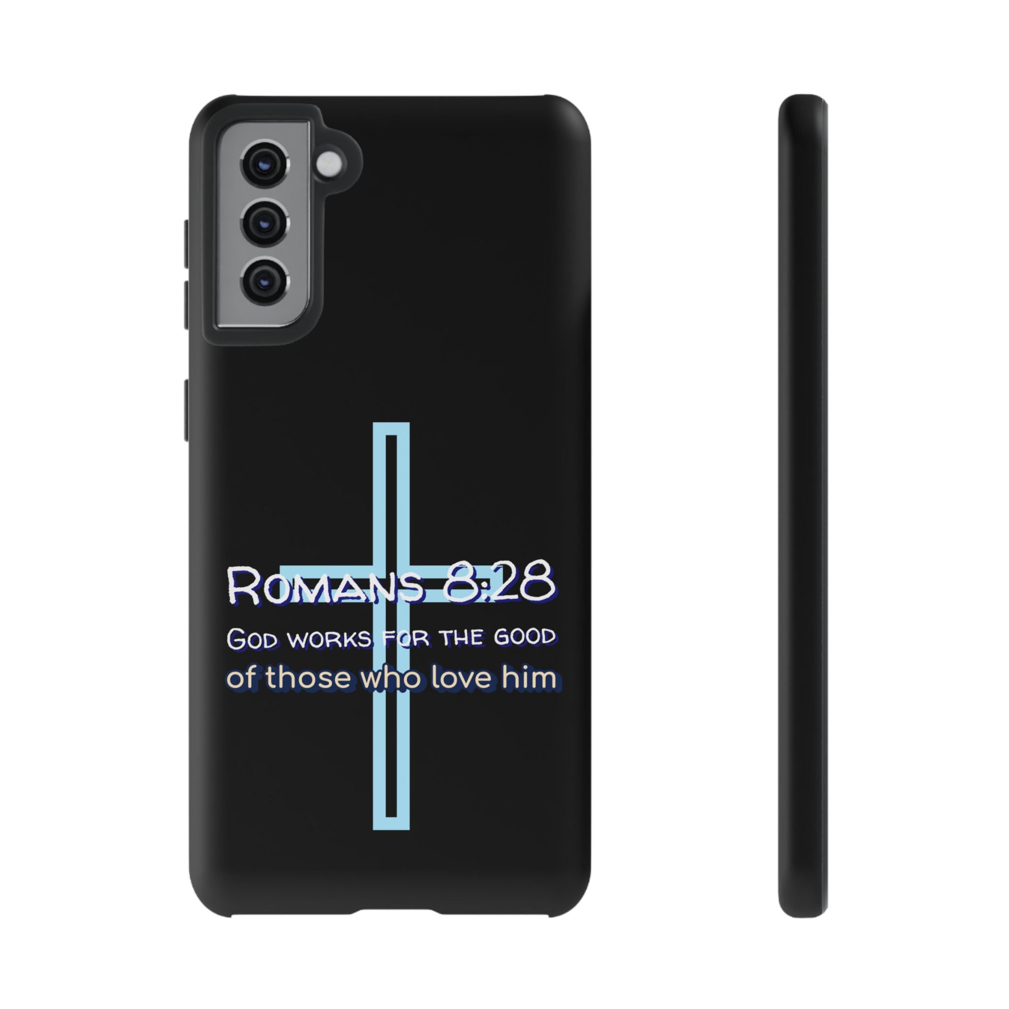 Christian Phone Case for Samsung Series, Tough Phone Case, Romans 8:28 Inspirational Gift, Faith-Based Phone Cover, Religious Style, Durable Cell Case