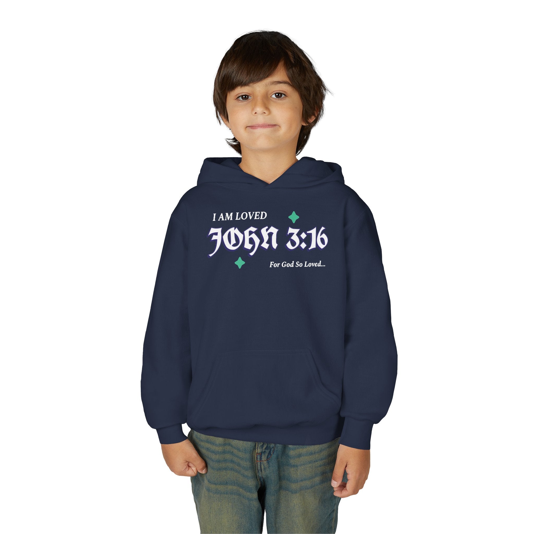 Inspirational Youth Hoodie - "I Am Loved - John 3:16" - Christian Gift for Teens , School Faith Sweatshirt, Cozy Church Wear